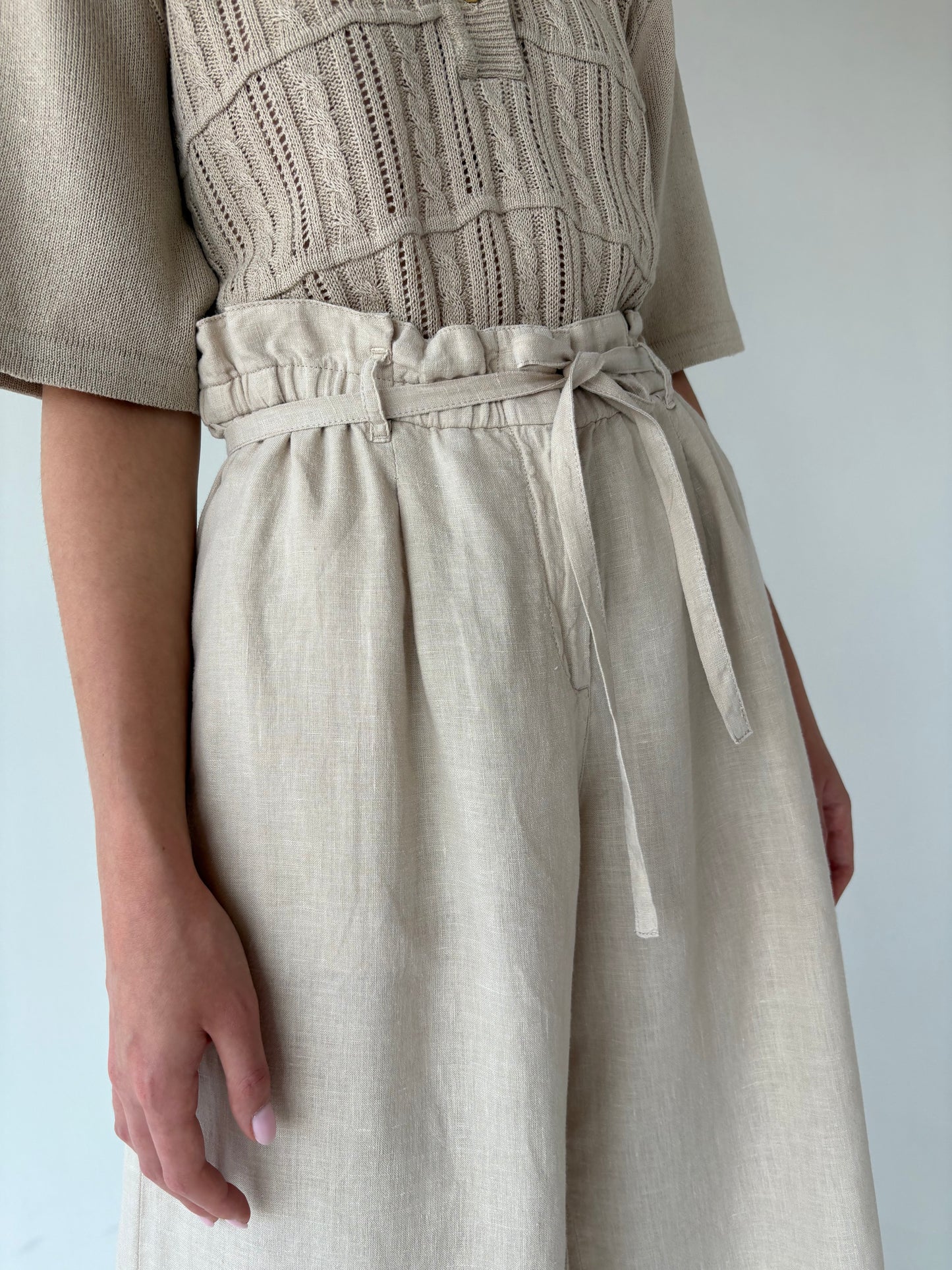 Culottes light nude din in cu talie ultra înaltă