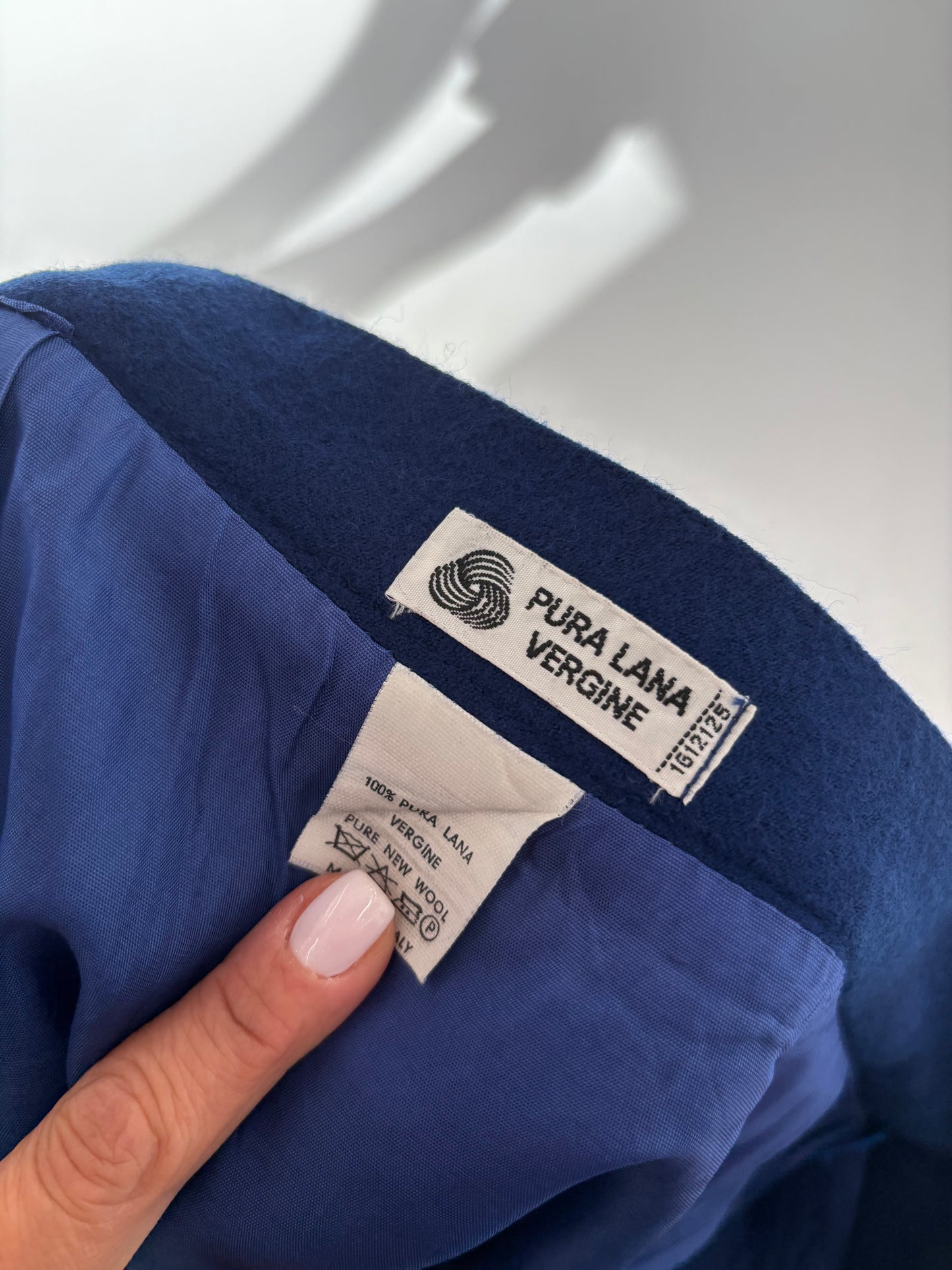 Fustă italiană conică albastru cerneală cu talie ultra înaltă din lana pura