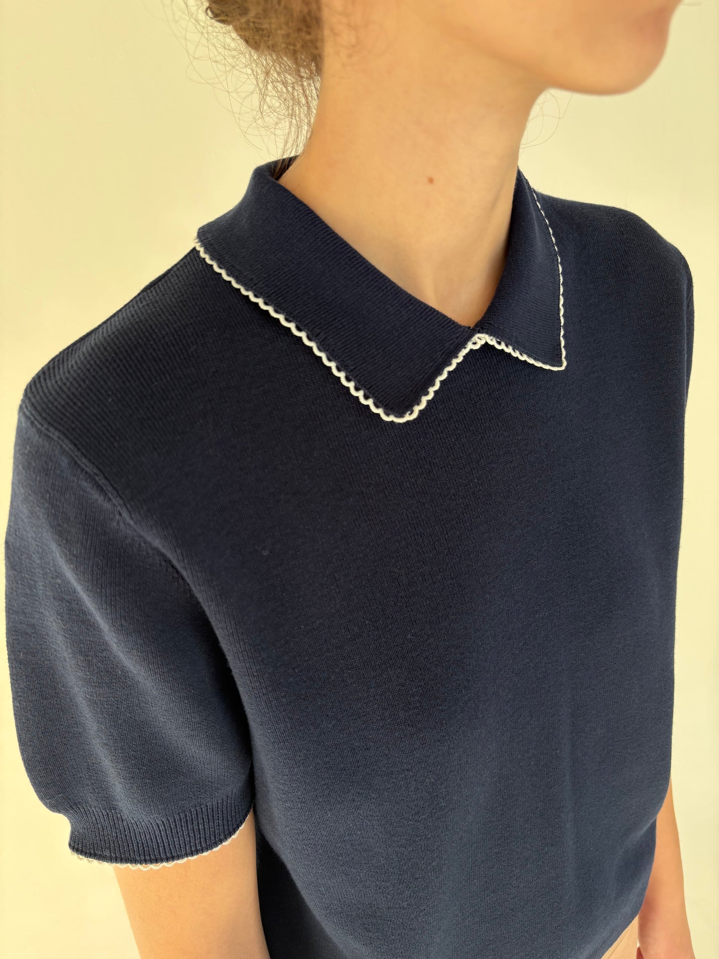 Top polo Navy blue din bumbac gros de gramaj super mare cu broderie