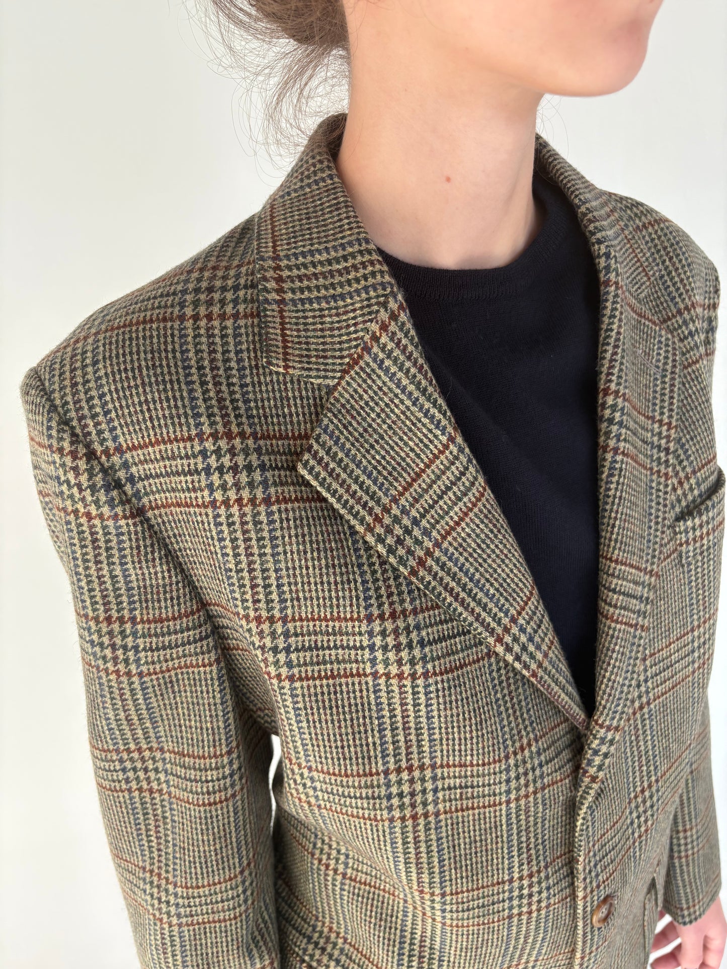 Sacou camel din tweed excepțional de lana plină în carouri