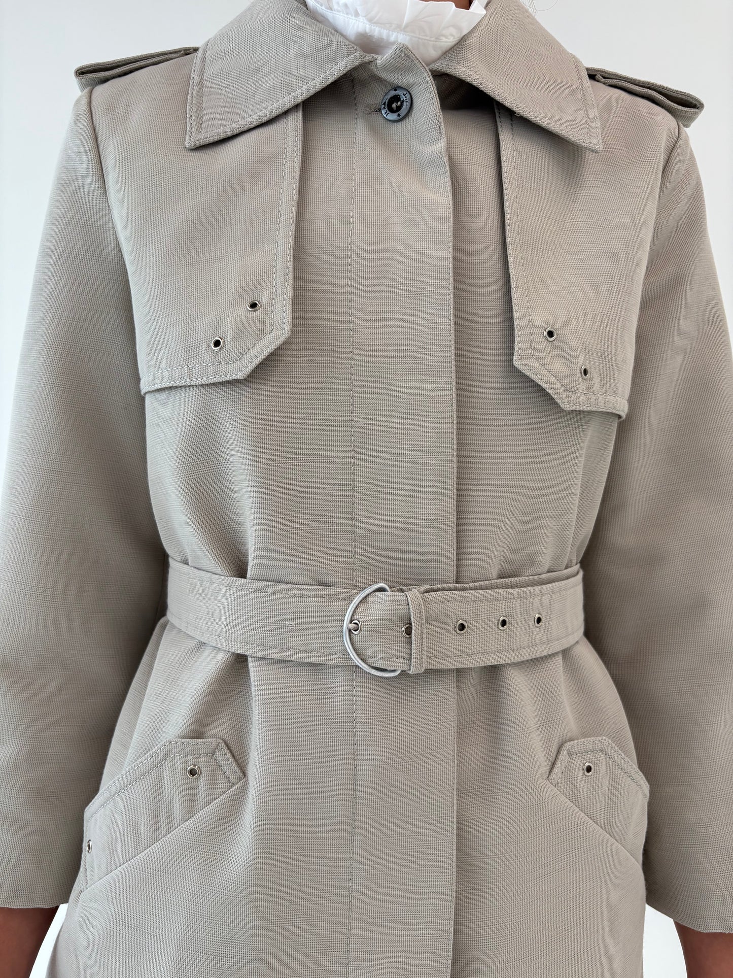 Trench old vinatge anii 70 petite (sau mânecă 3/4) texturat