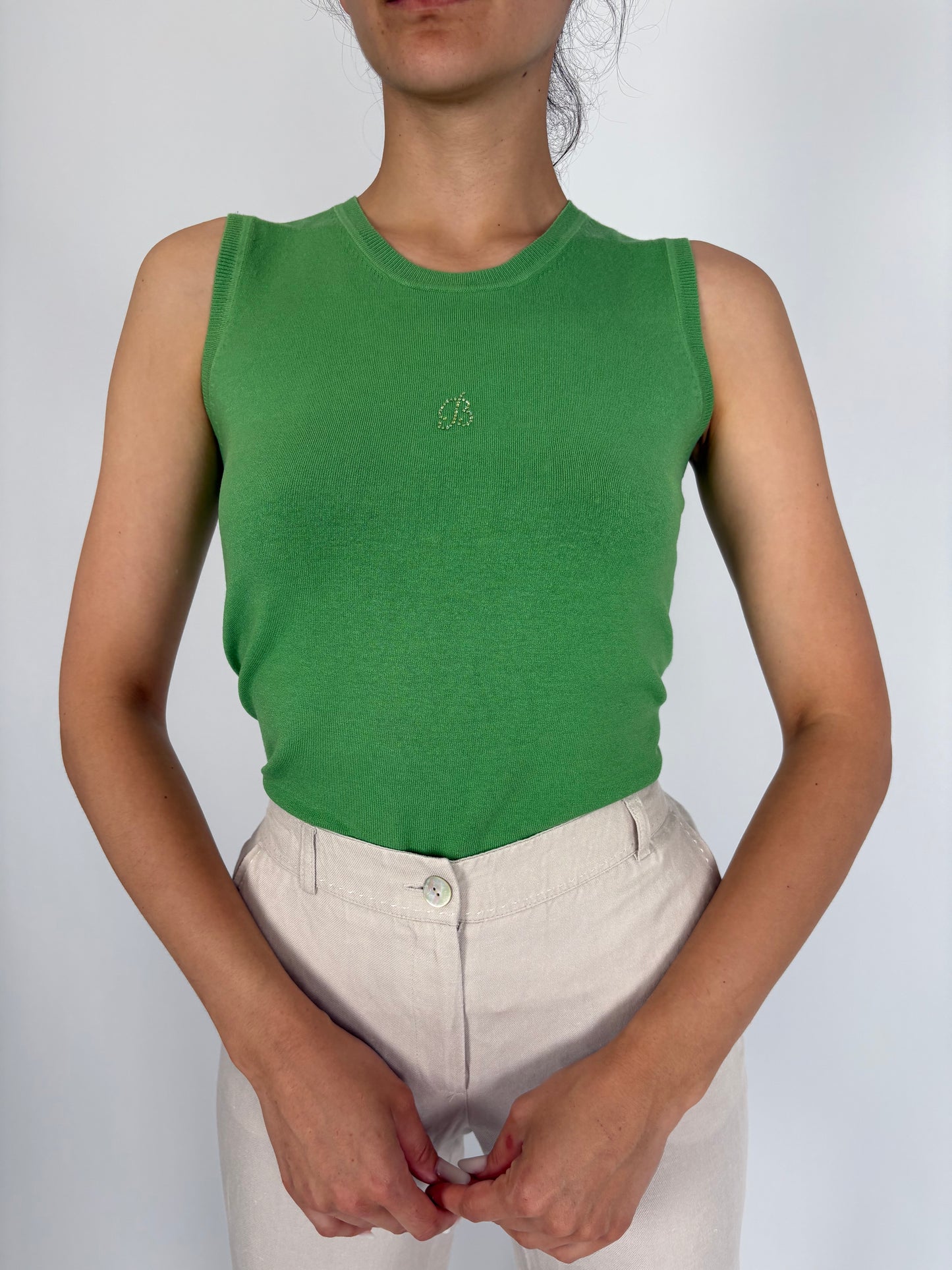 Top verde tare din jerse de bumbac