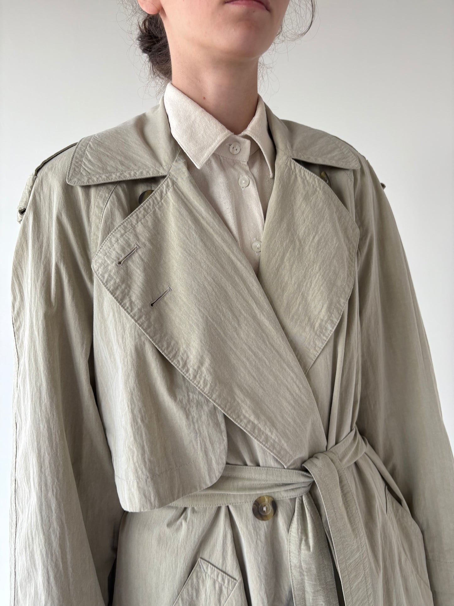 Trench vintage impermeabil Sage green cu talie marcată reglabilă