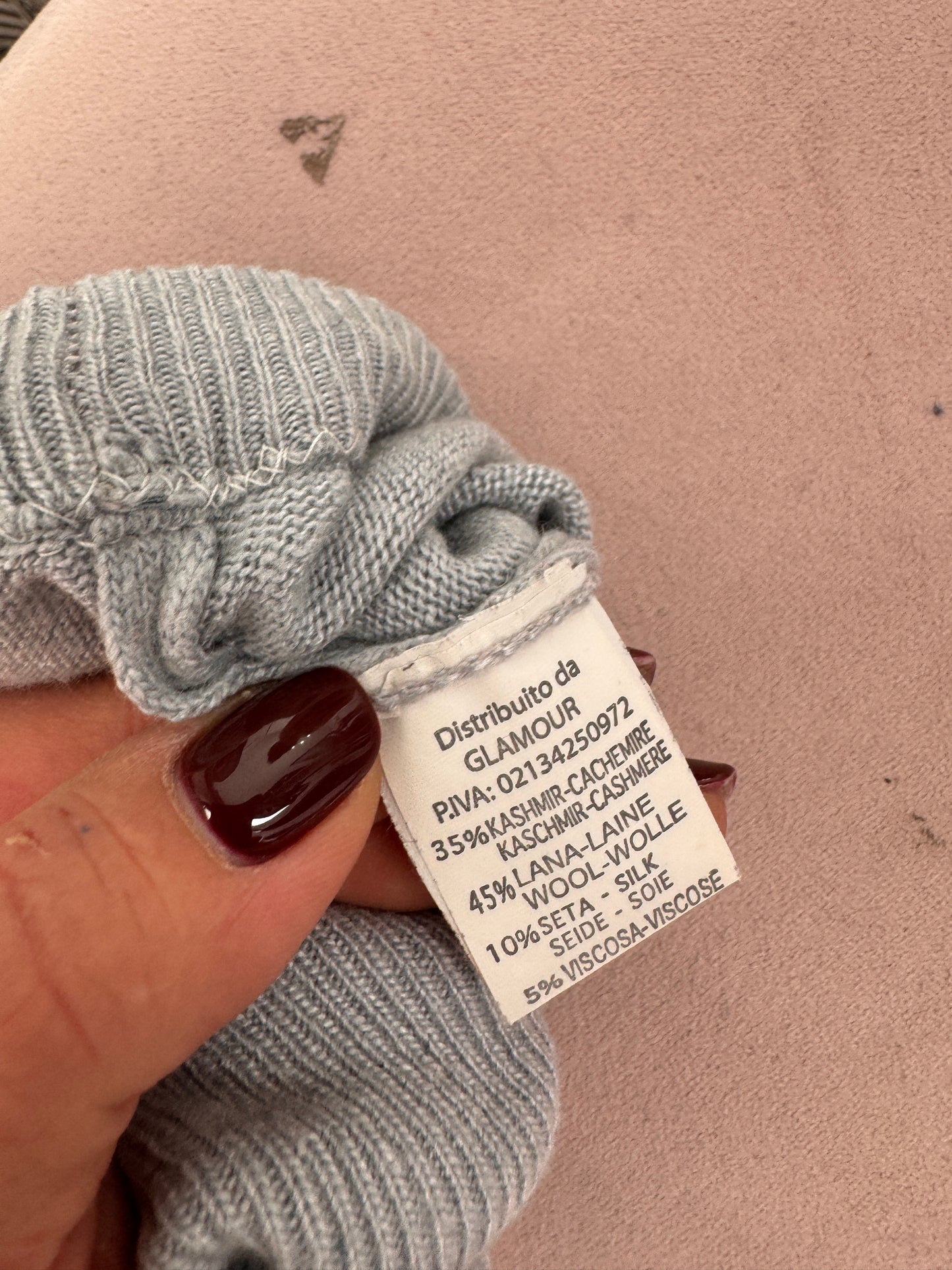 Maleta baby blue din blend de cașmir, mătase naturală și lana