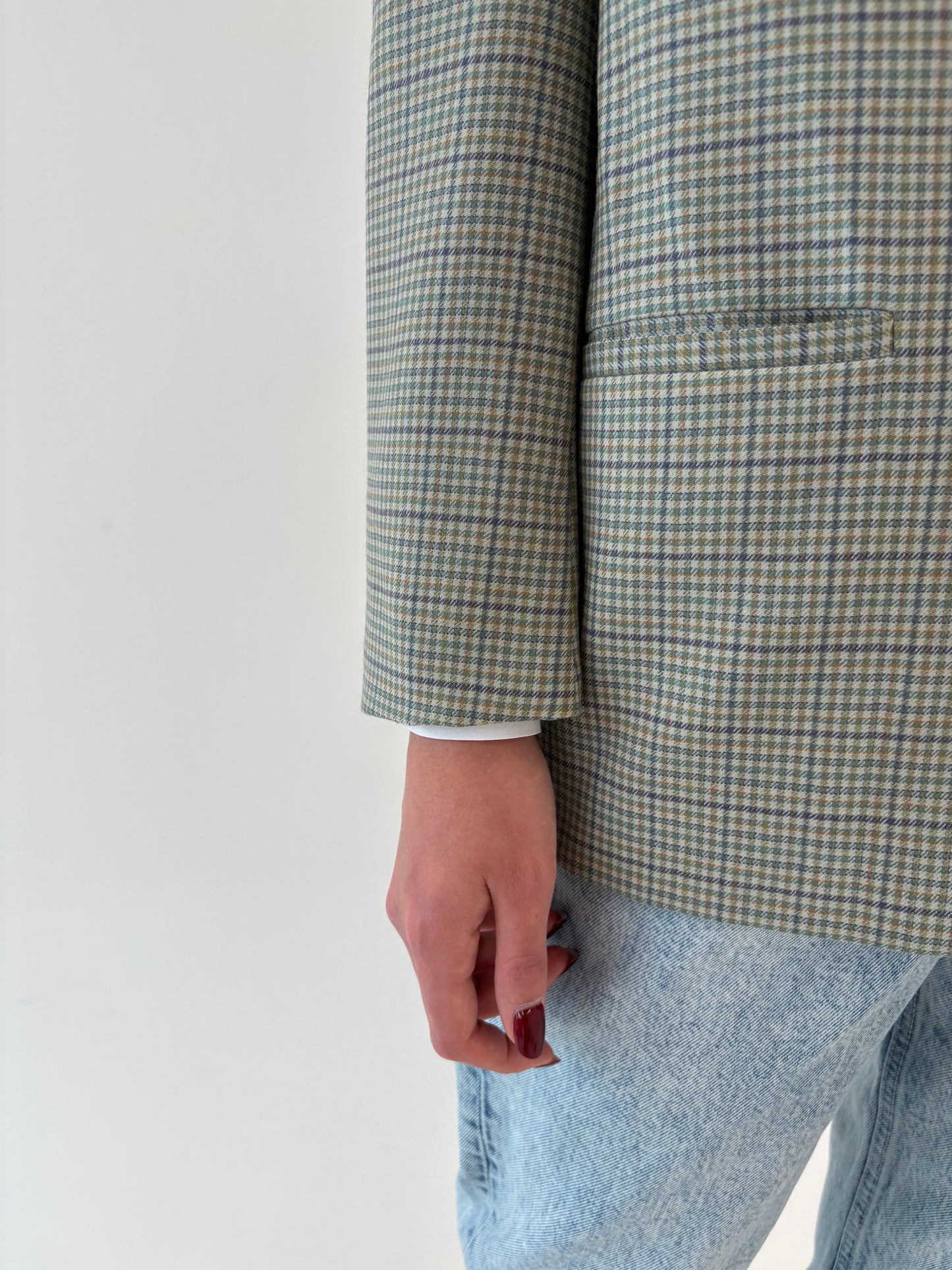 Sacou vintage în carouri din lana extrafina în nuanțe superbe pe mint green