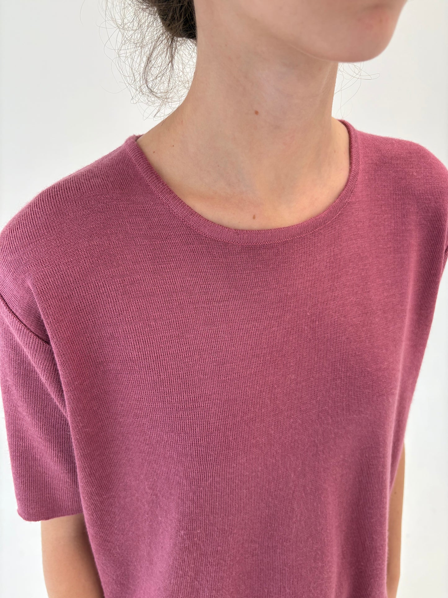 Top rosebud pink din lana merino extrafina de gramaj mare