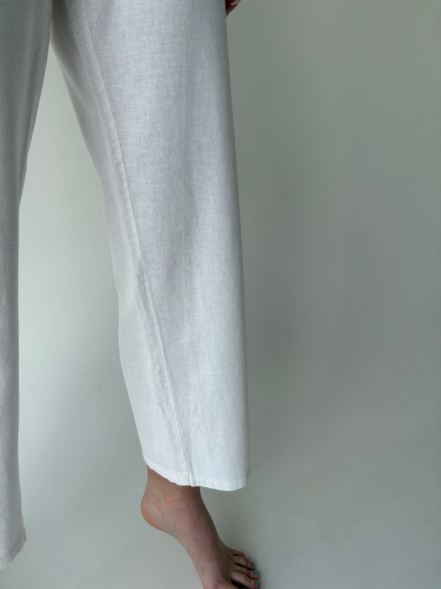 Pantaloni din in premium cu talie generoasă înaltă reglabilă