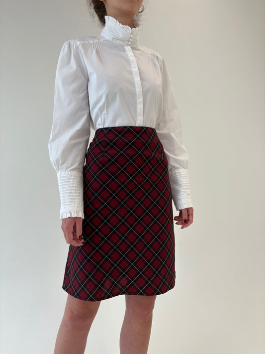 Fustă în carouri din stofita strech de lana extrafina și elastan