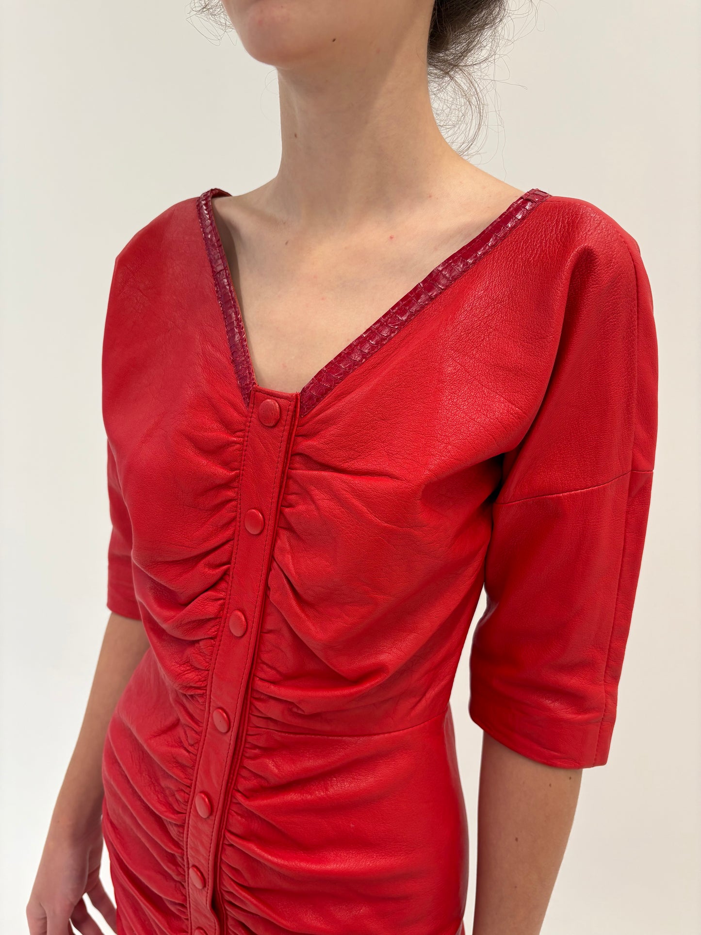 Rochie vintage statement din piele naturală mănușă cu spate decupat