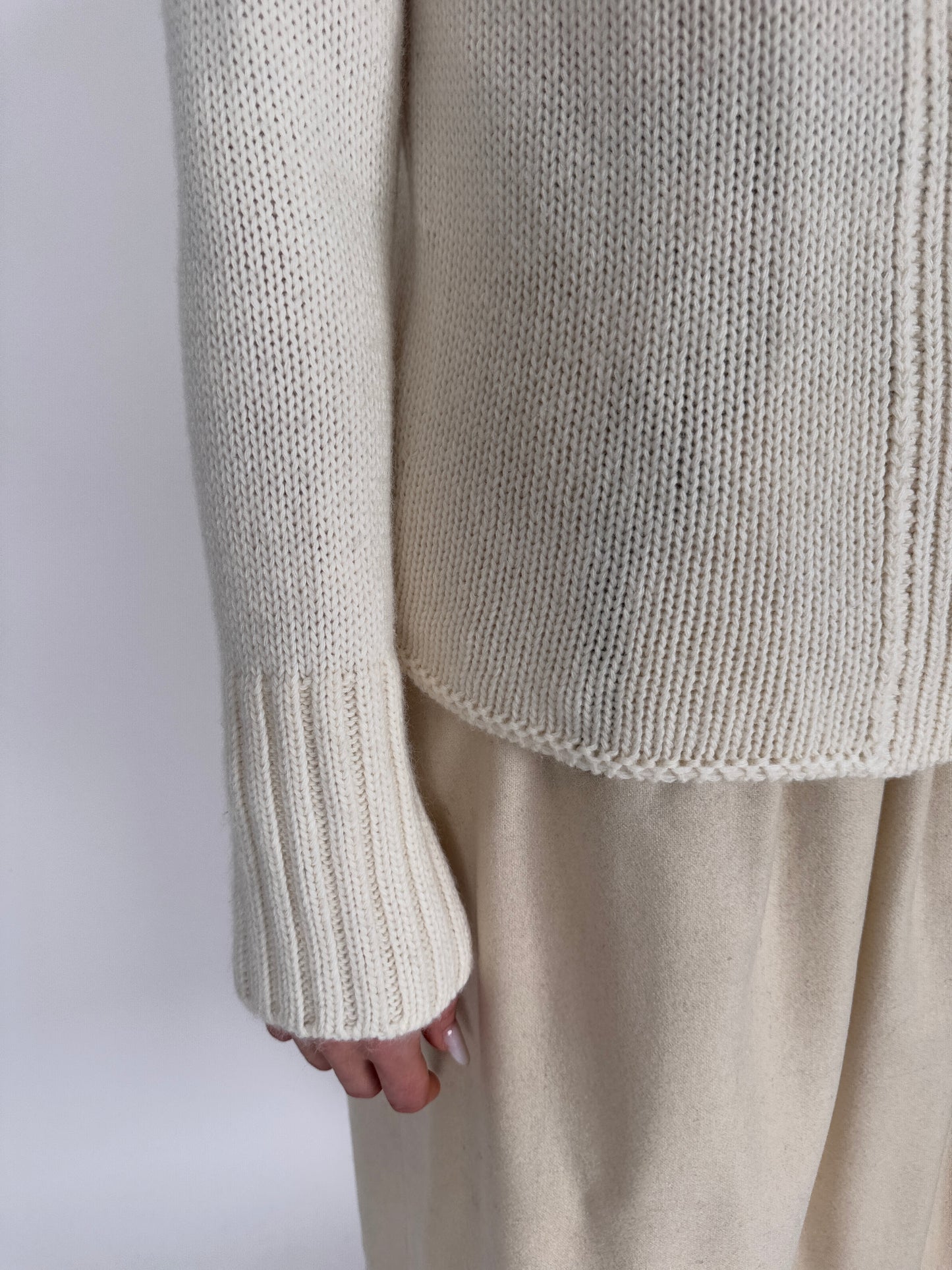 Cardigan ivoire de gramaj mare din lana extrafina