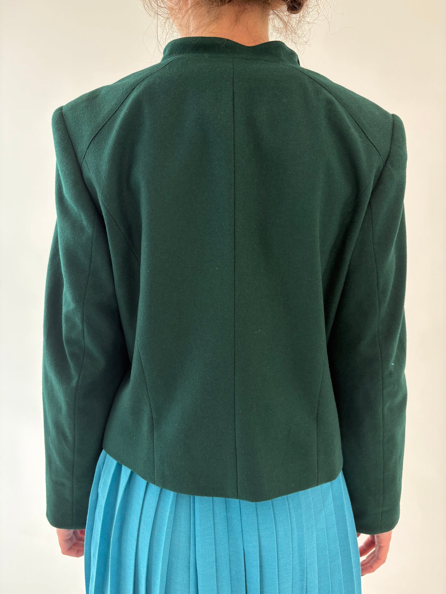 Sacou vintage cambrat forest green din lana pura virgină certificată