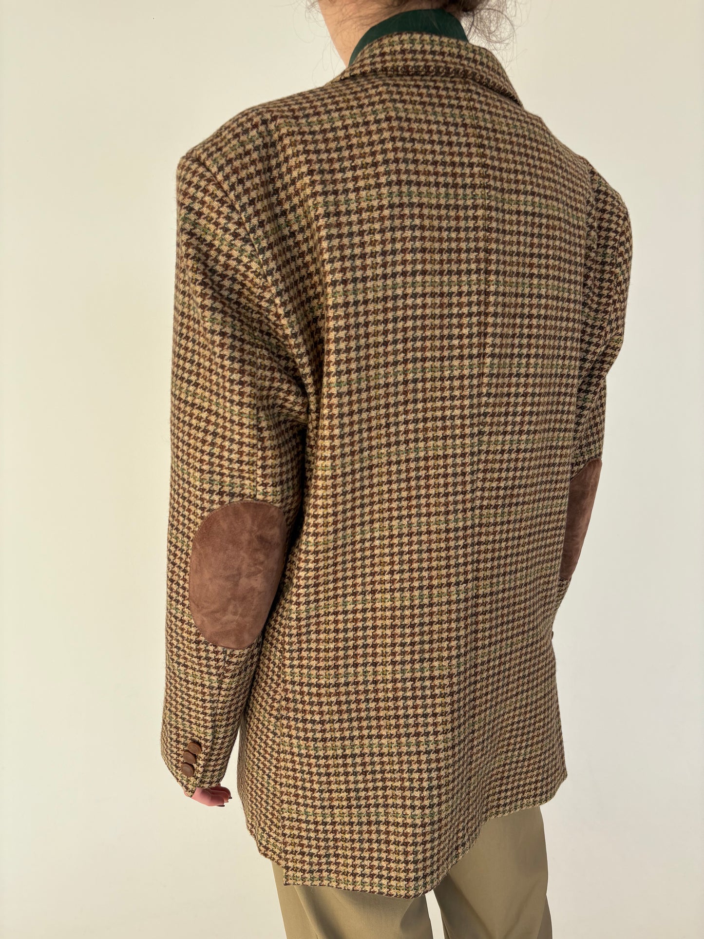 Sacou camel pied de coq în carouri din tweed gros în culori clasice