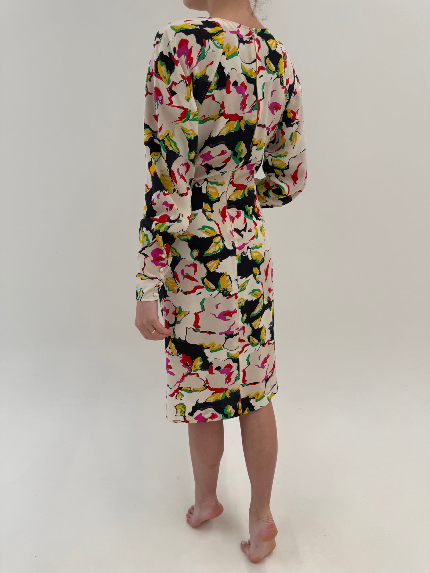Rochie vintage Ungaro din mătase naturală cu bust petrecut și talie drapată