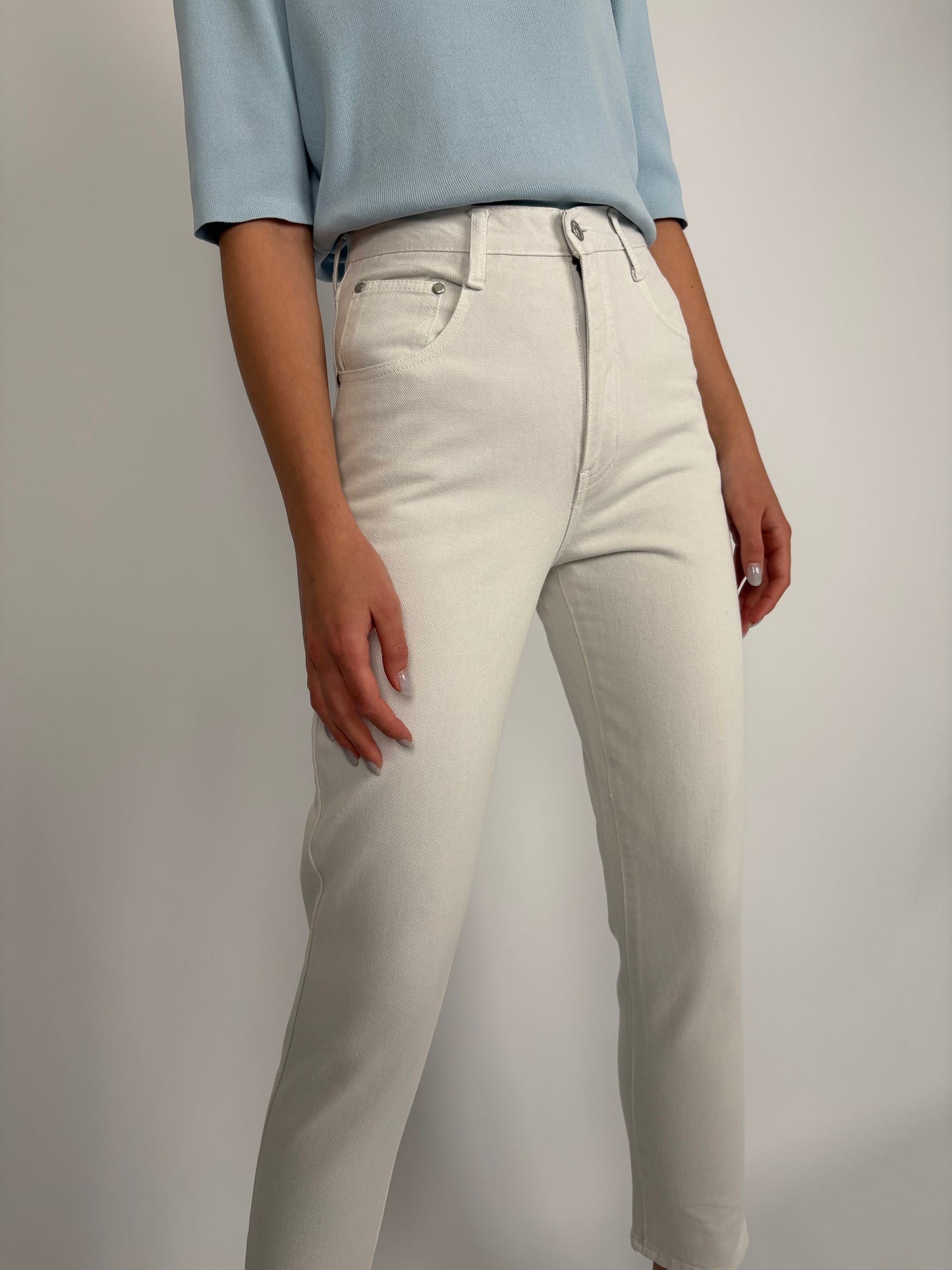 Jeans vintage de vară cu talie ultra înaltă off white