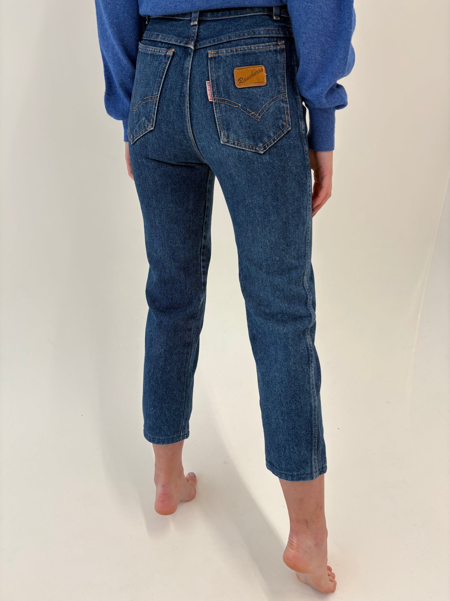 Jeans vintage premium petite classic wash cu talie ultra înaltă