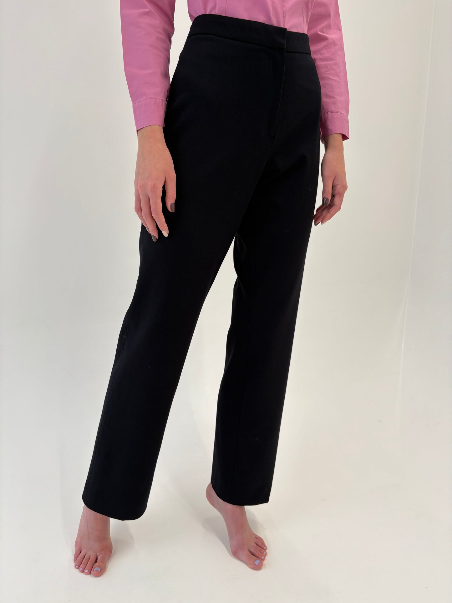 Pantaloni negri tall cu talie ultra înaltă mom fit din lana extrafina