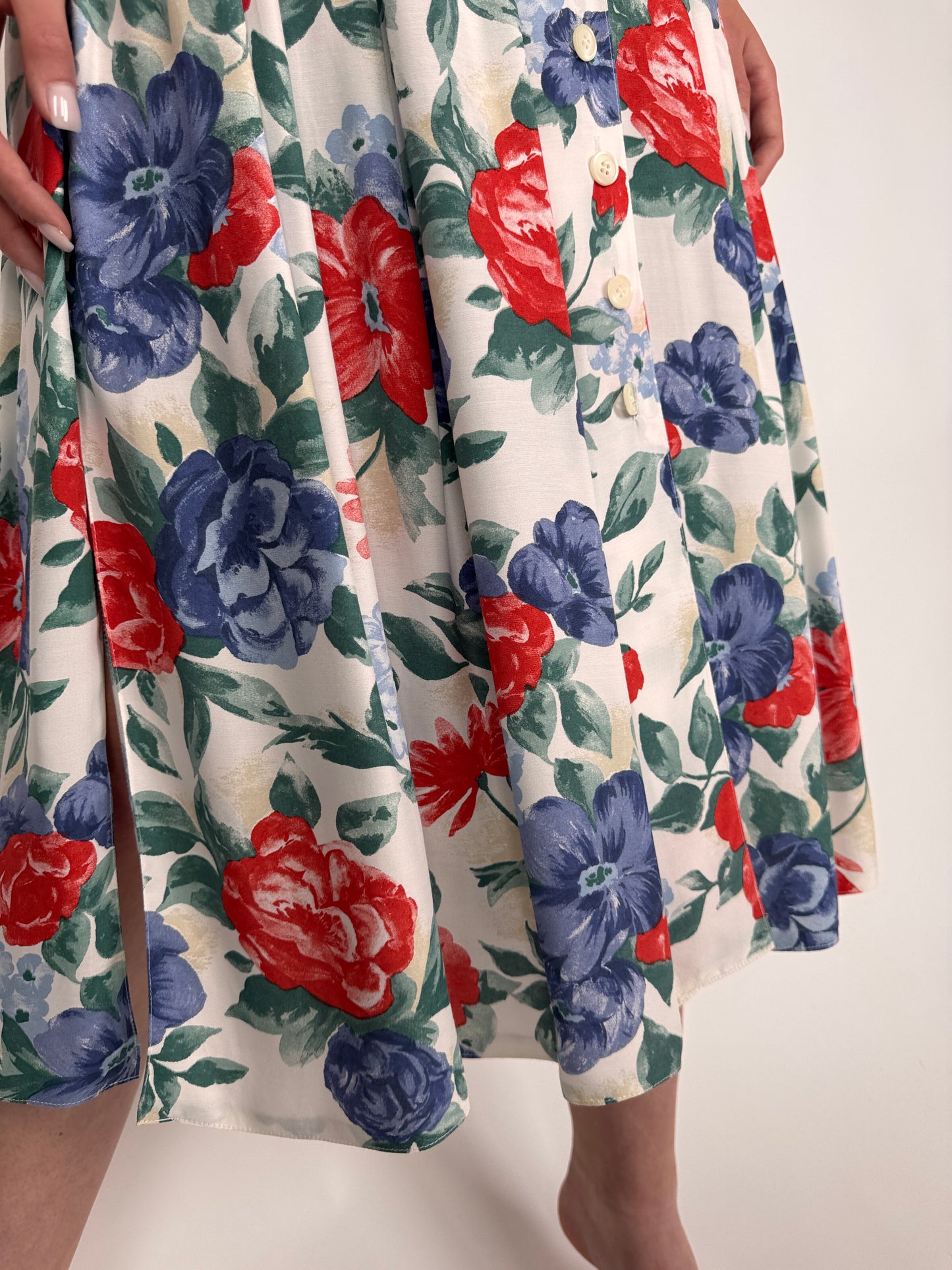 Fustă vintage cu talie ultra înaltă marcată și print floral superb