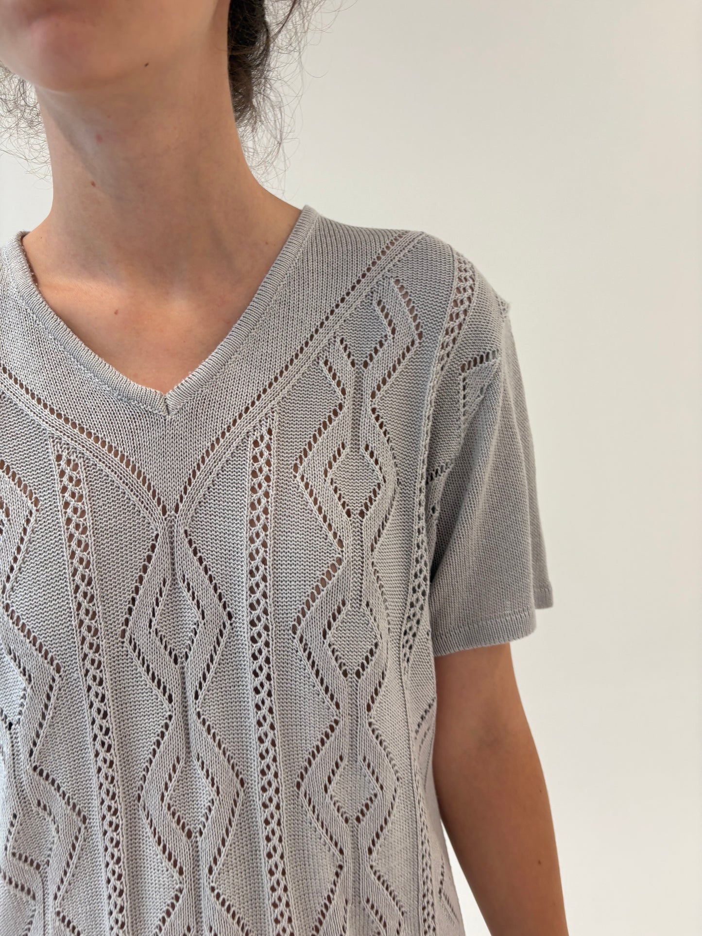 Top silver gray din jerse dantelat