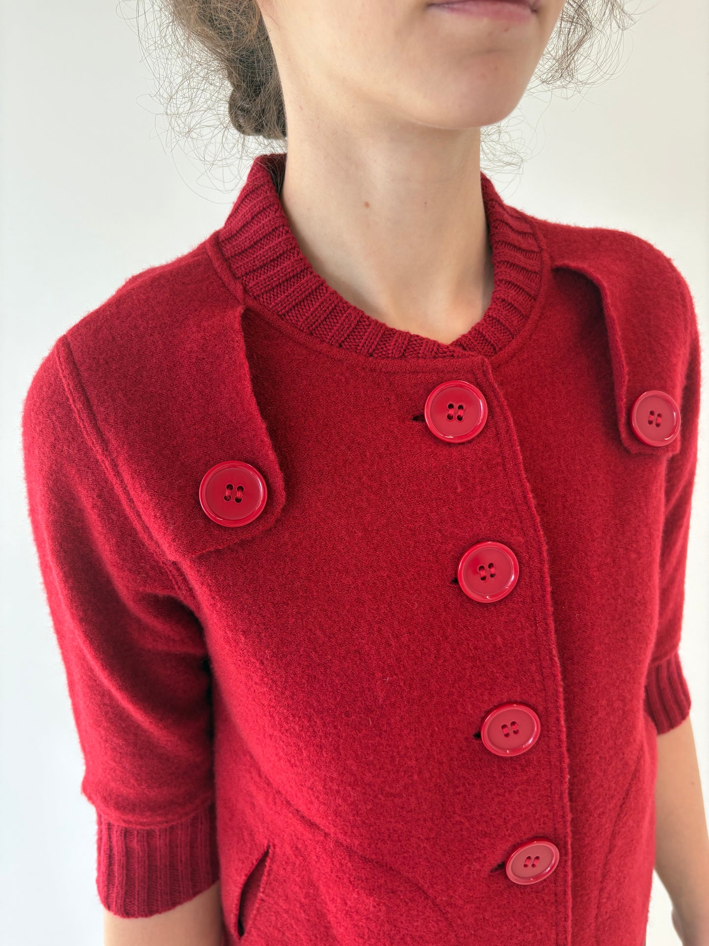 Jacheta dark cherry red din boiled wool de brand super premium italian