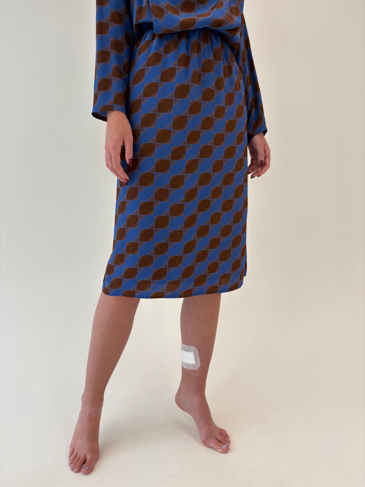 Rochie vintage din mătase naturală cu buzunare și bust drapat