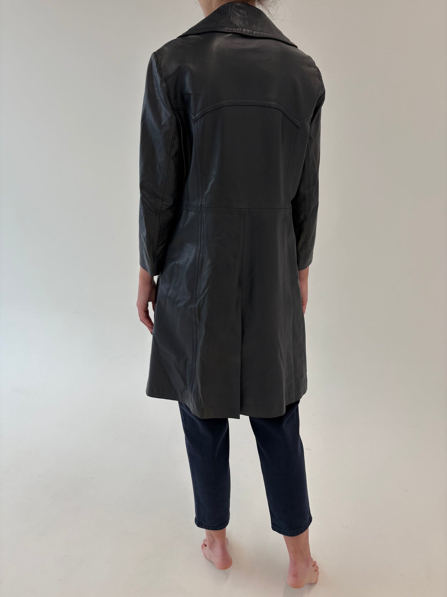Trench vintage petite din piele naturală extrem de moale Navy blue