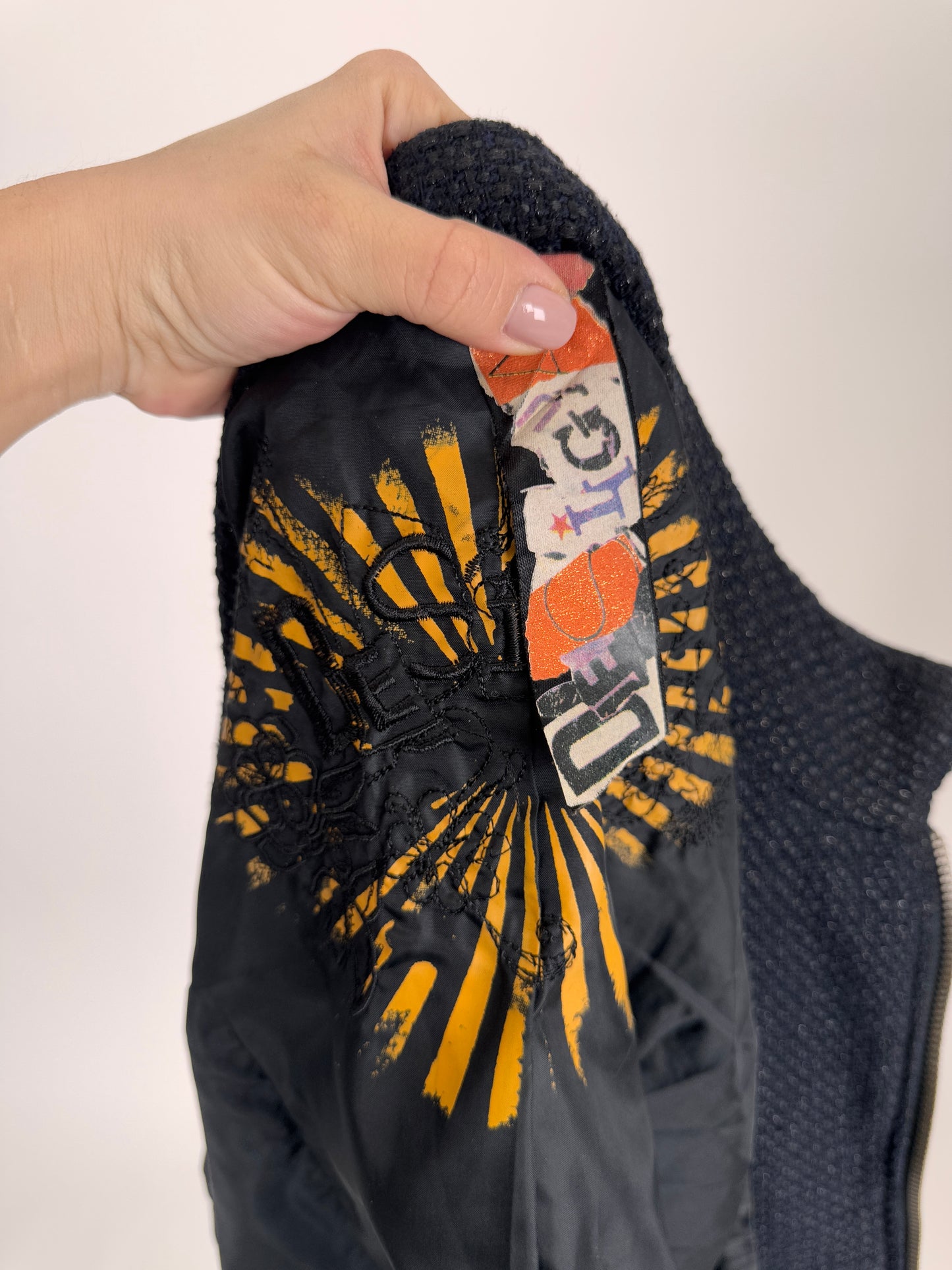 Jacheta Desigual din tweed din mix de lana cu broderie și aplicații
