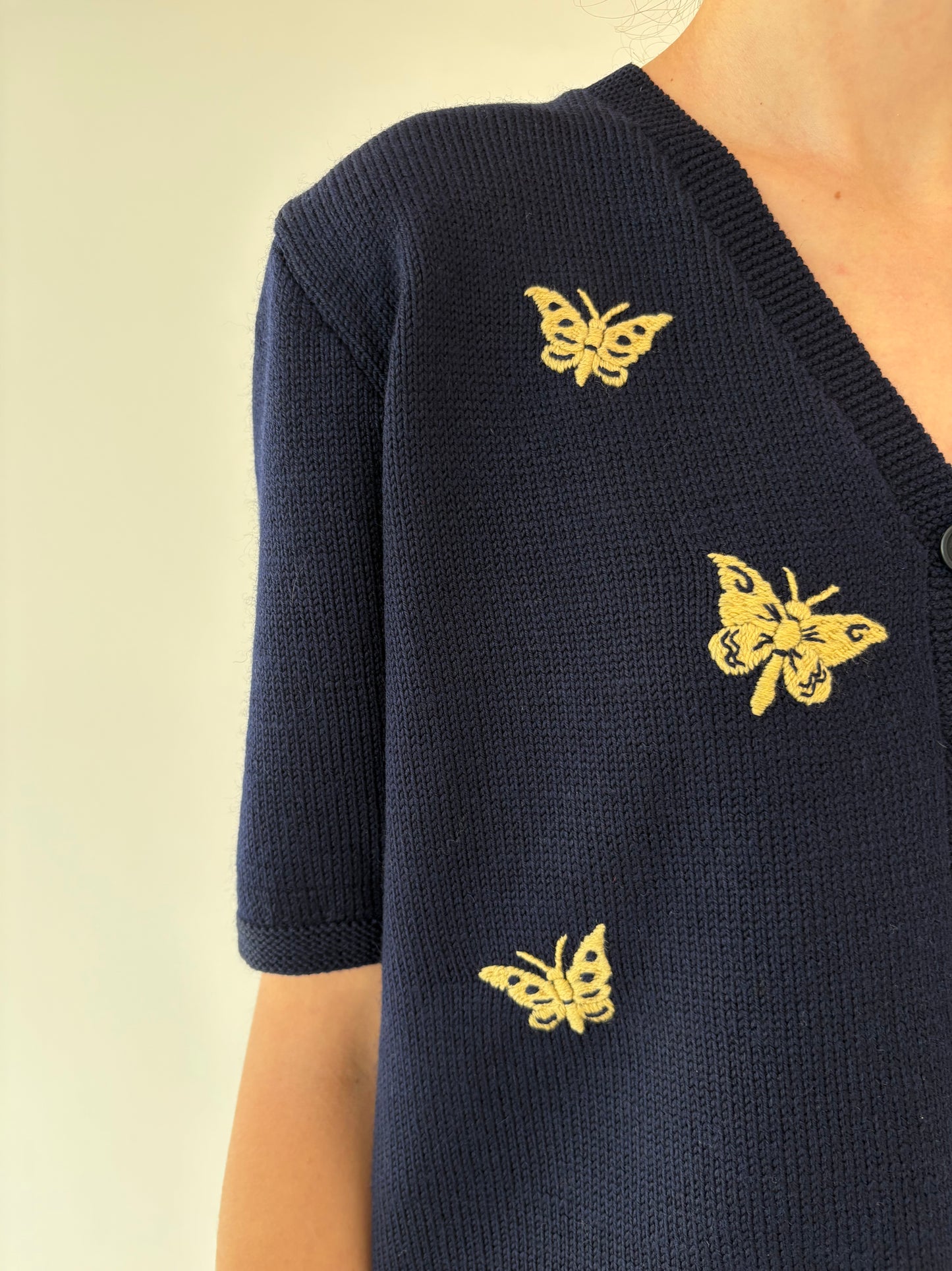Top vintage excepțional Navy blue din lana merino extrafina de gramaj mare