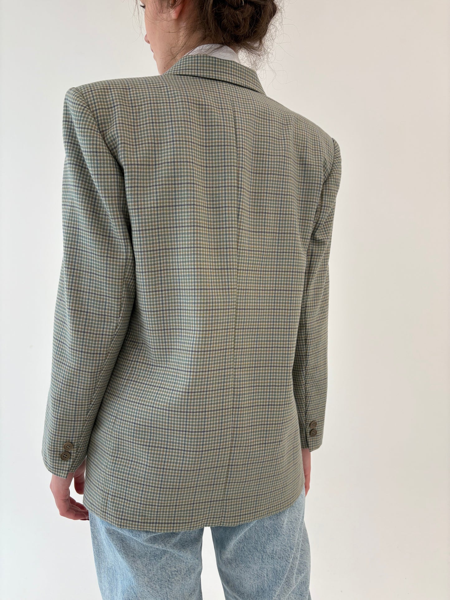 Sacou vintage în carouri din lana extrafina în nuanțe superbe pe mint green