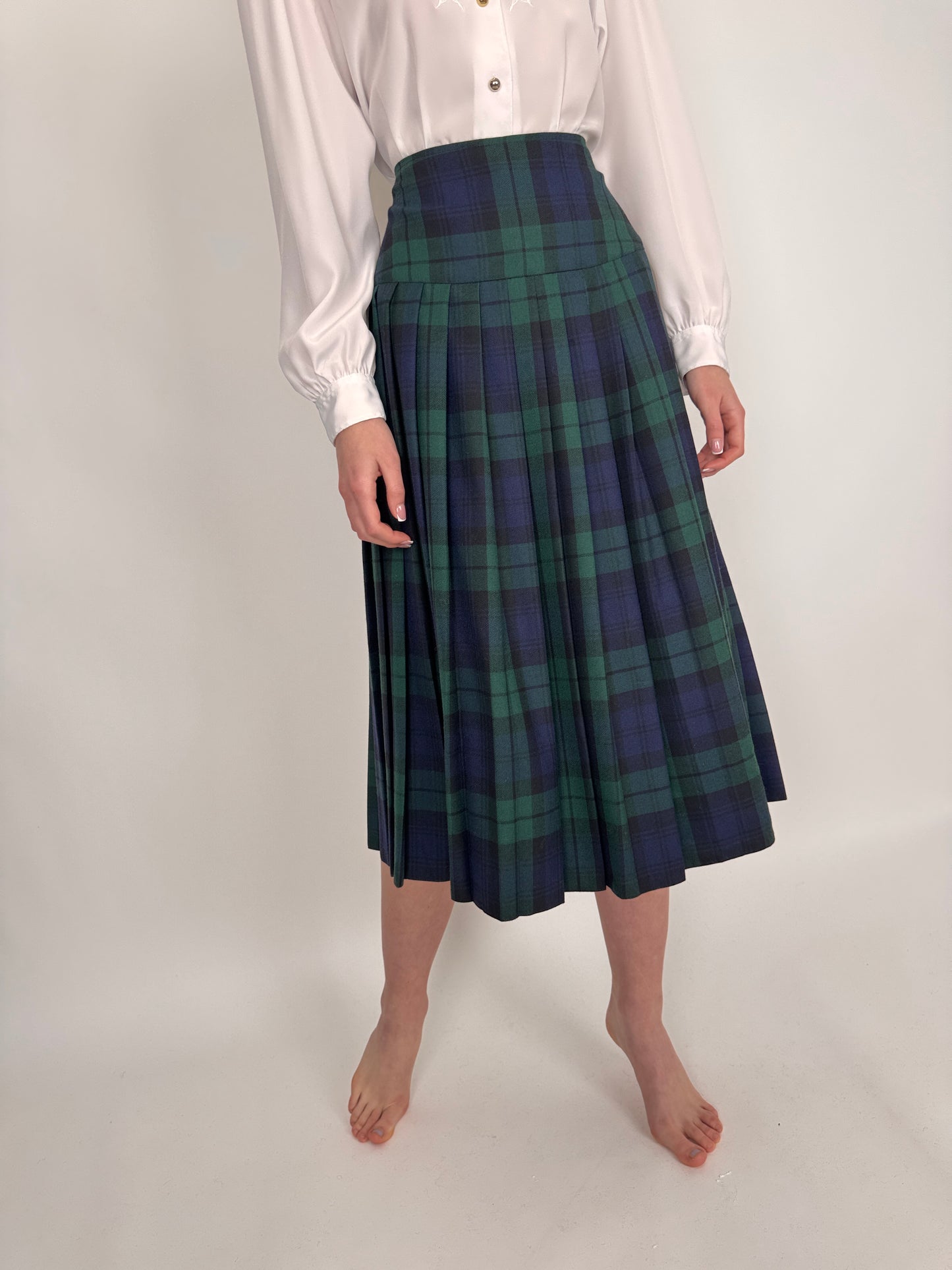 Fustă plisată din Tartan extrafin de lana cu talie înaltă marcată