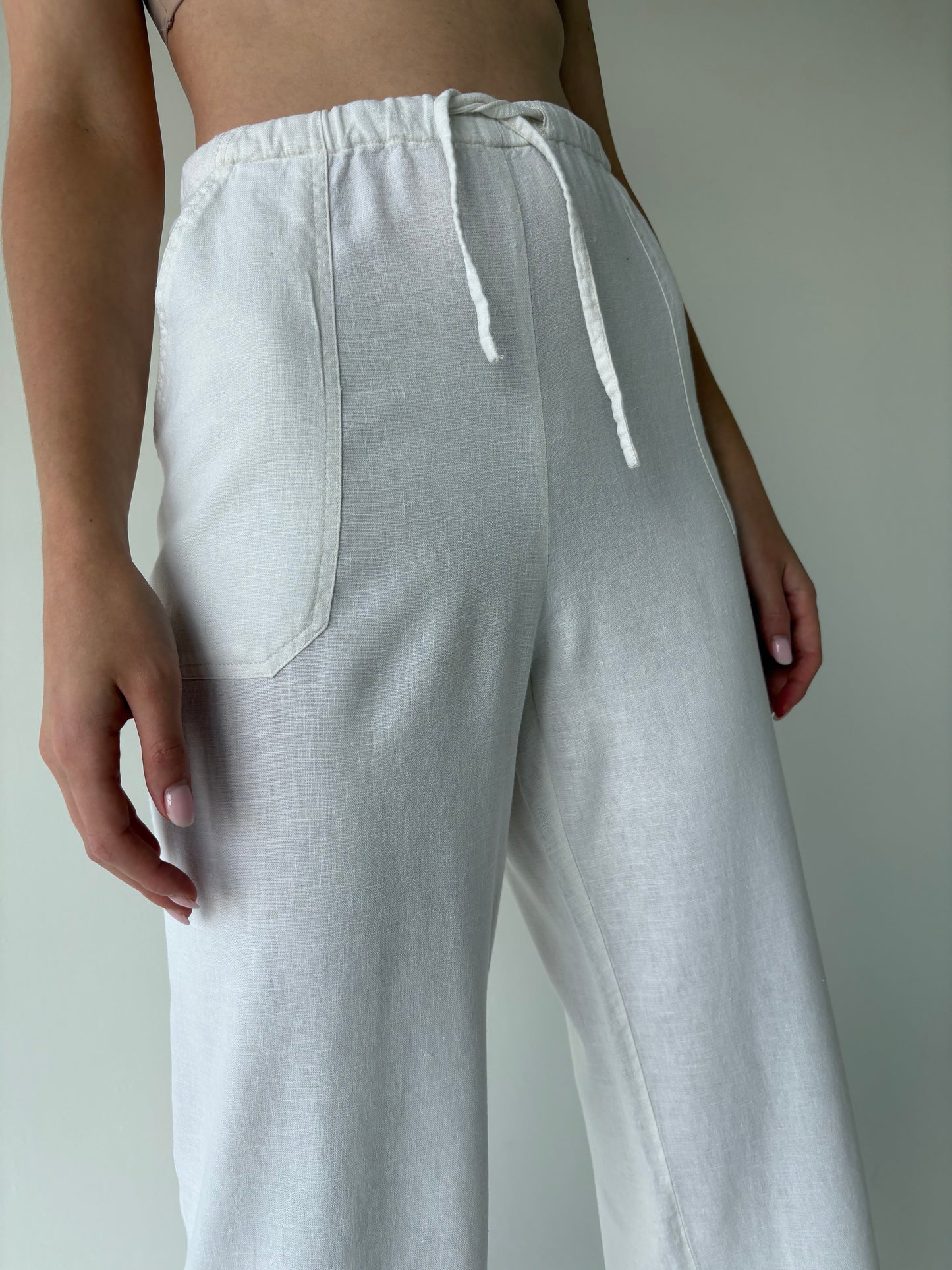 Pantaloni din in premium cu talie generoasă înaltă reglabilă