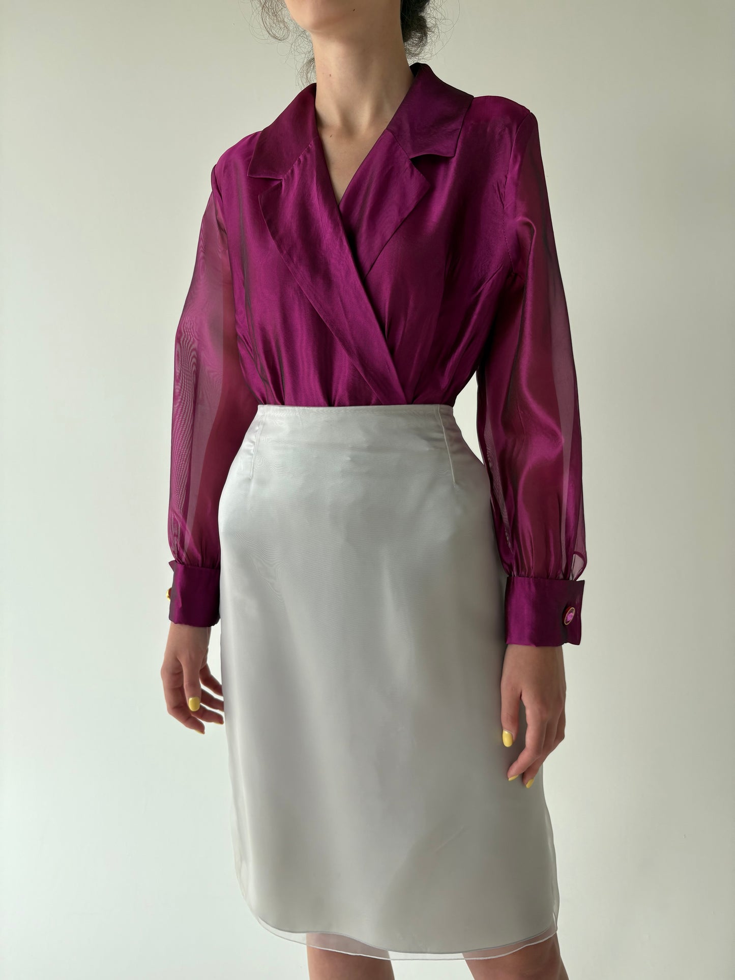 Fustă italiană din organza silver gray în stil Prada