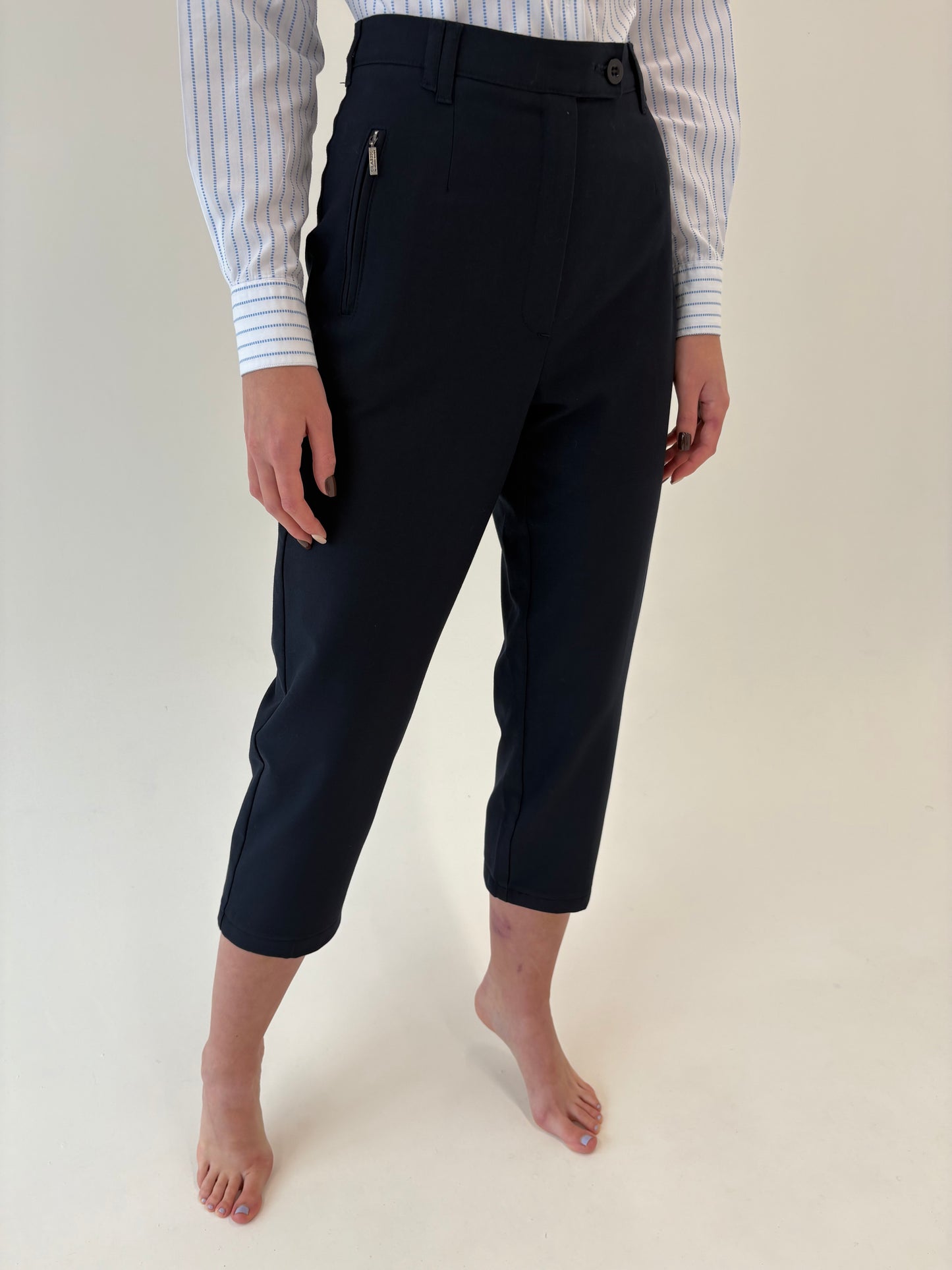 Pantaloni petite țigaretă cu talie înaltă din stofita strech Navy blue