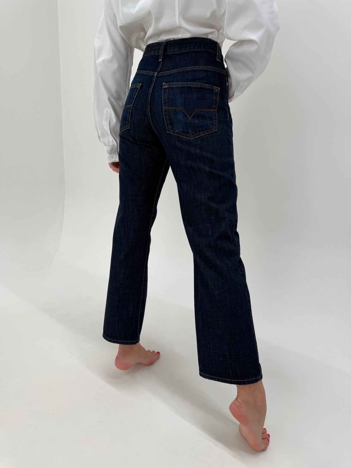 Jeans Versace dark wash straight leg din bumbac gros