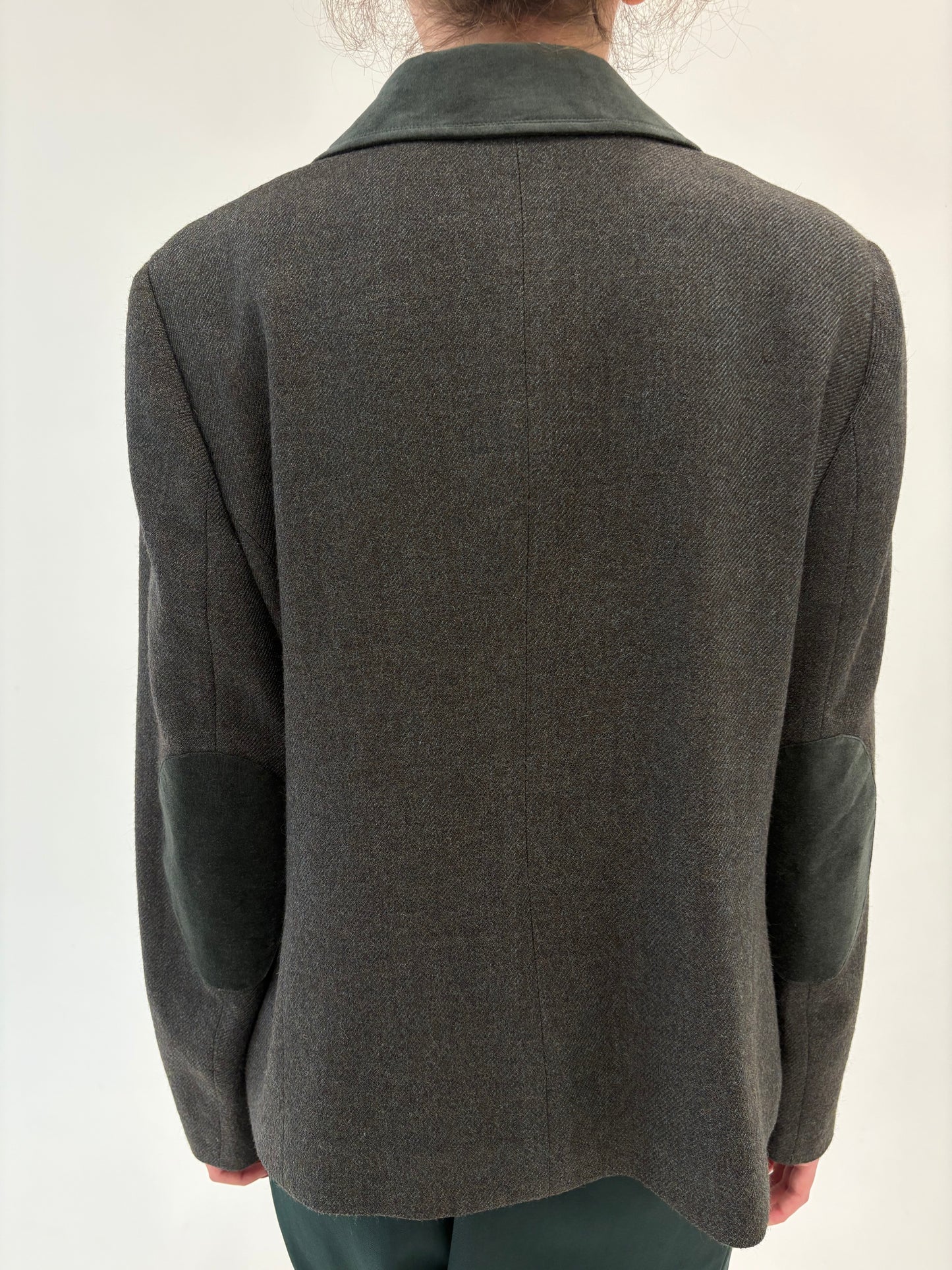 Sacou vintage dark green gray din lana extrafina în croi ușor cambrat