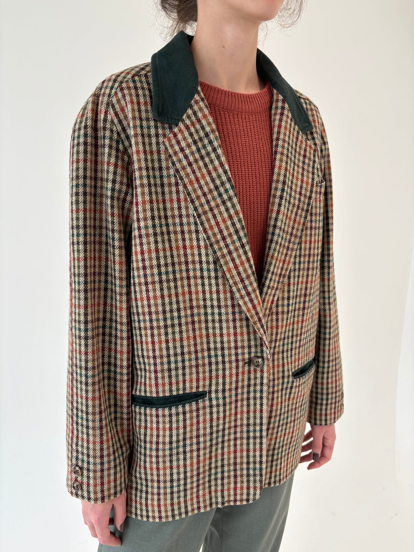 Sacou vintage Camel în carouri din lana extrafina în combinație superbă