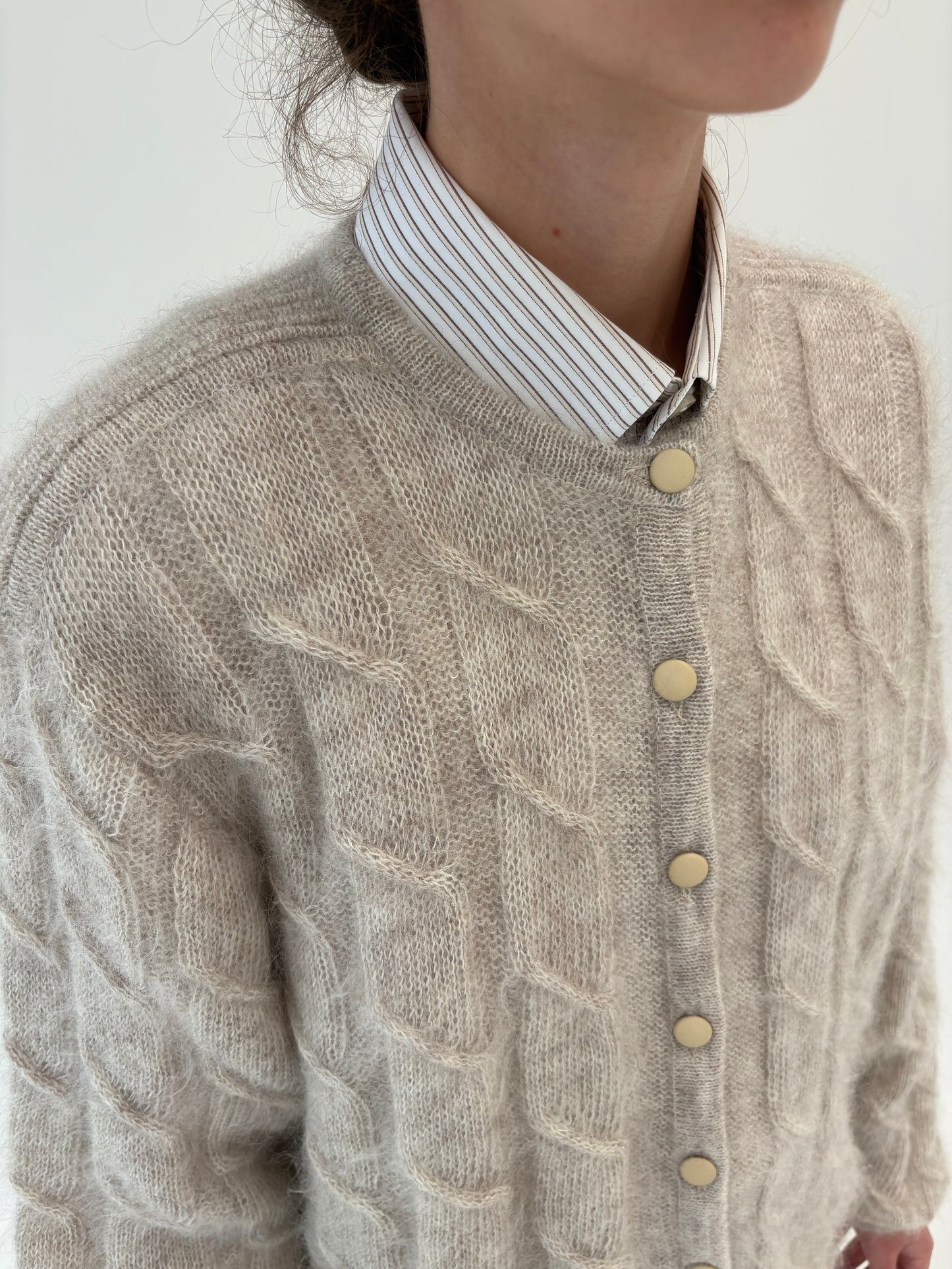 Cardigan luxury italian tip jachetă light nude din baby mohair