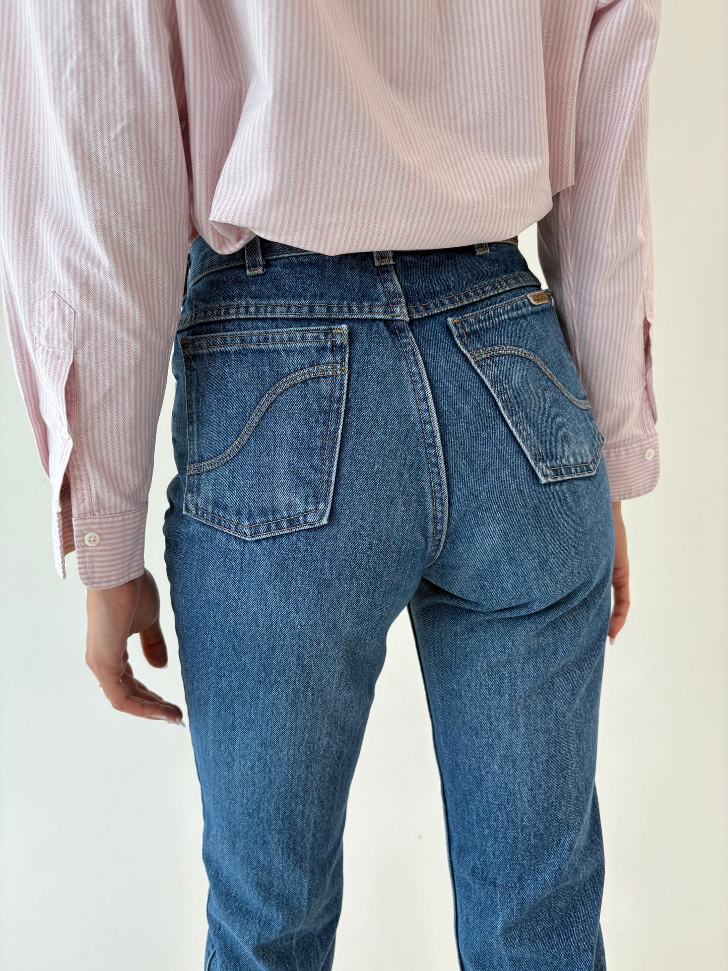 Jeans vintage super premium structurat cu talie ultra înaltă classic wash
