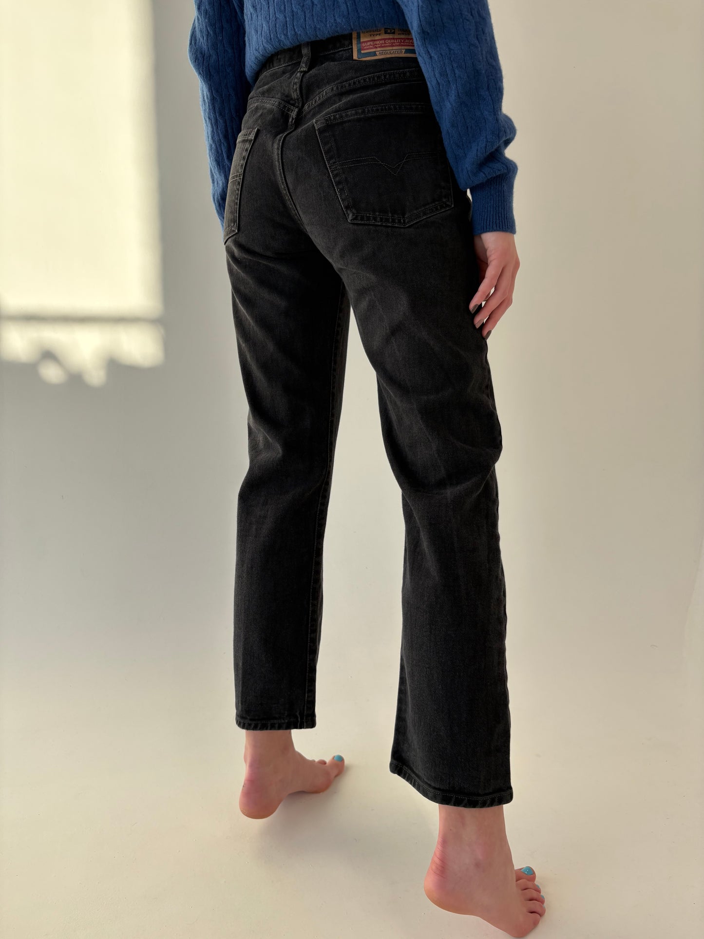 Jeans luxury Diesel straight leg cu talie înaltă