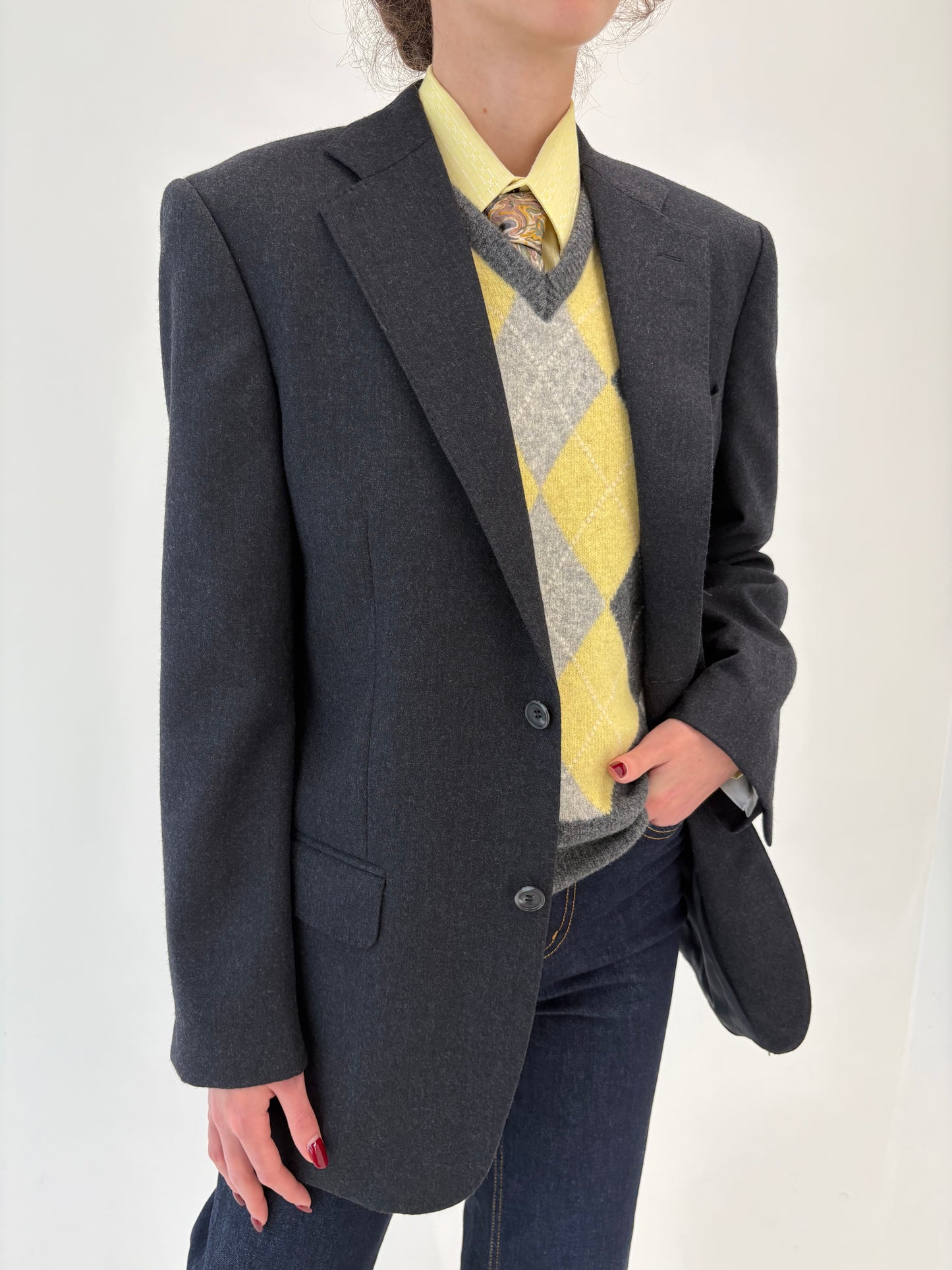 Sacou charcoal gray din lana plină extrafina certificată ușor structurată