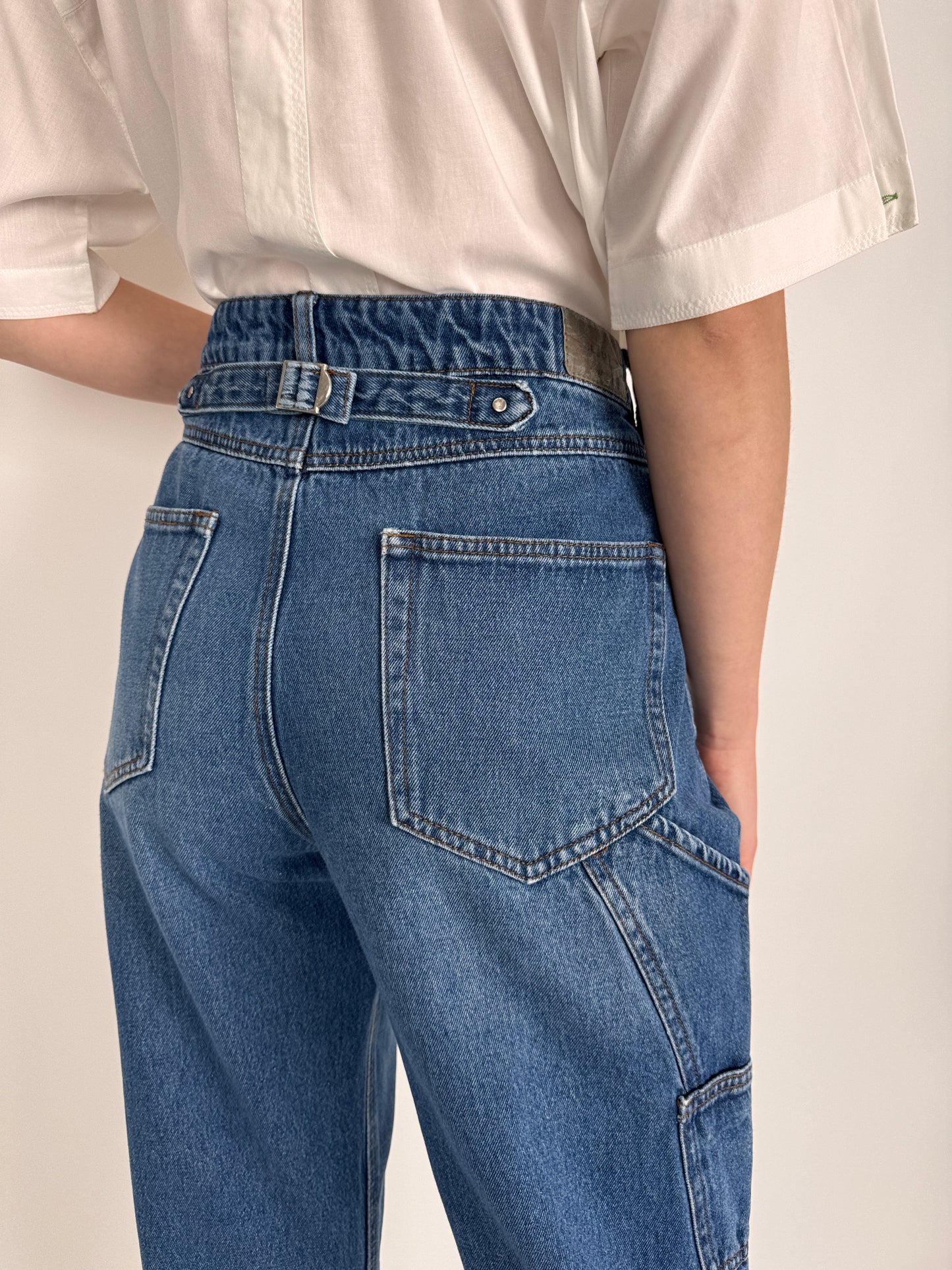 Jeans vintage petite cu talie ultra înaltă marcată cu detalii chic