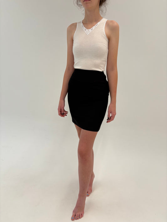 Fustă mini italiana conică cu talie ultra înaltă din lana extrafina