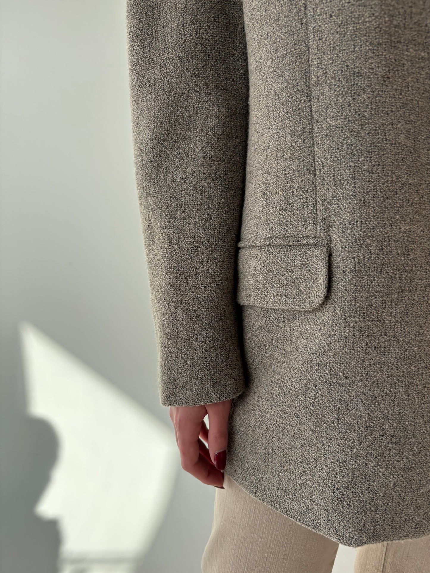 Sacou vintage grej din boucle scurt de lana extrafina