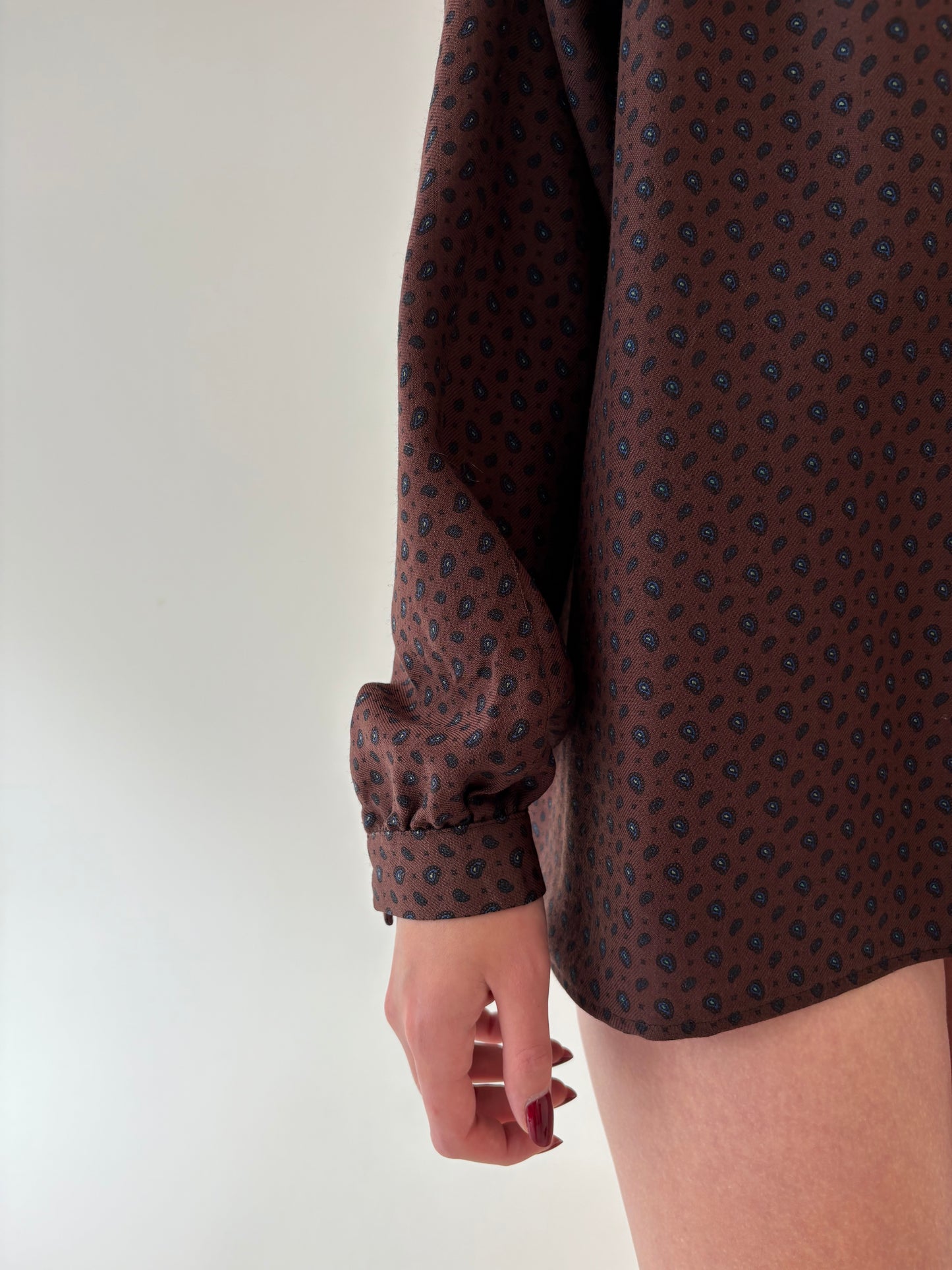 Bluză vintage chocolate brown din lana extrafina cu bust ușor drapat