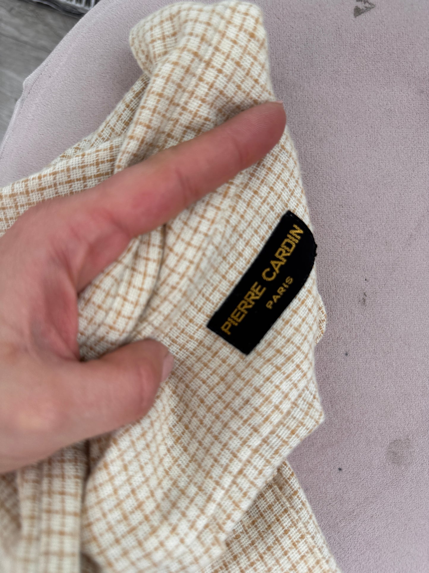 Cămașa vintage ivoire de brand luxury din mix de lana în carouri camel