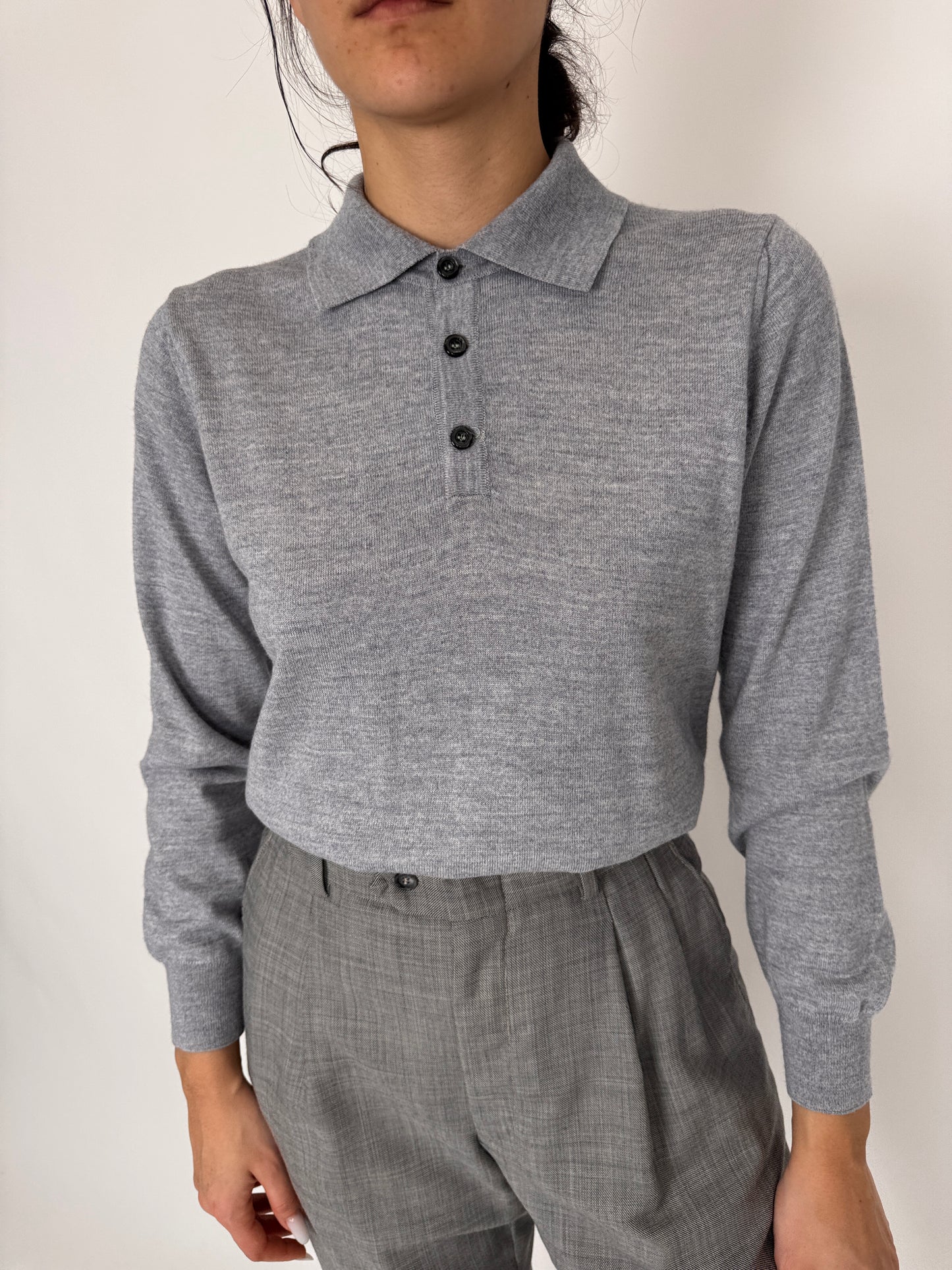 Pulover polo italian cloud gray din lana extrafina
