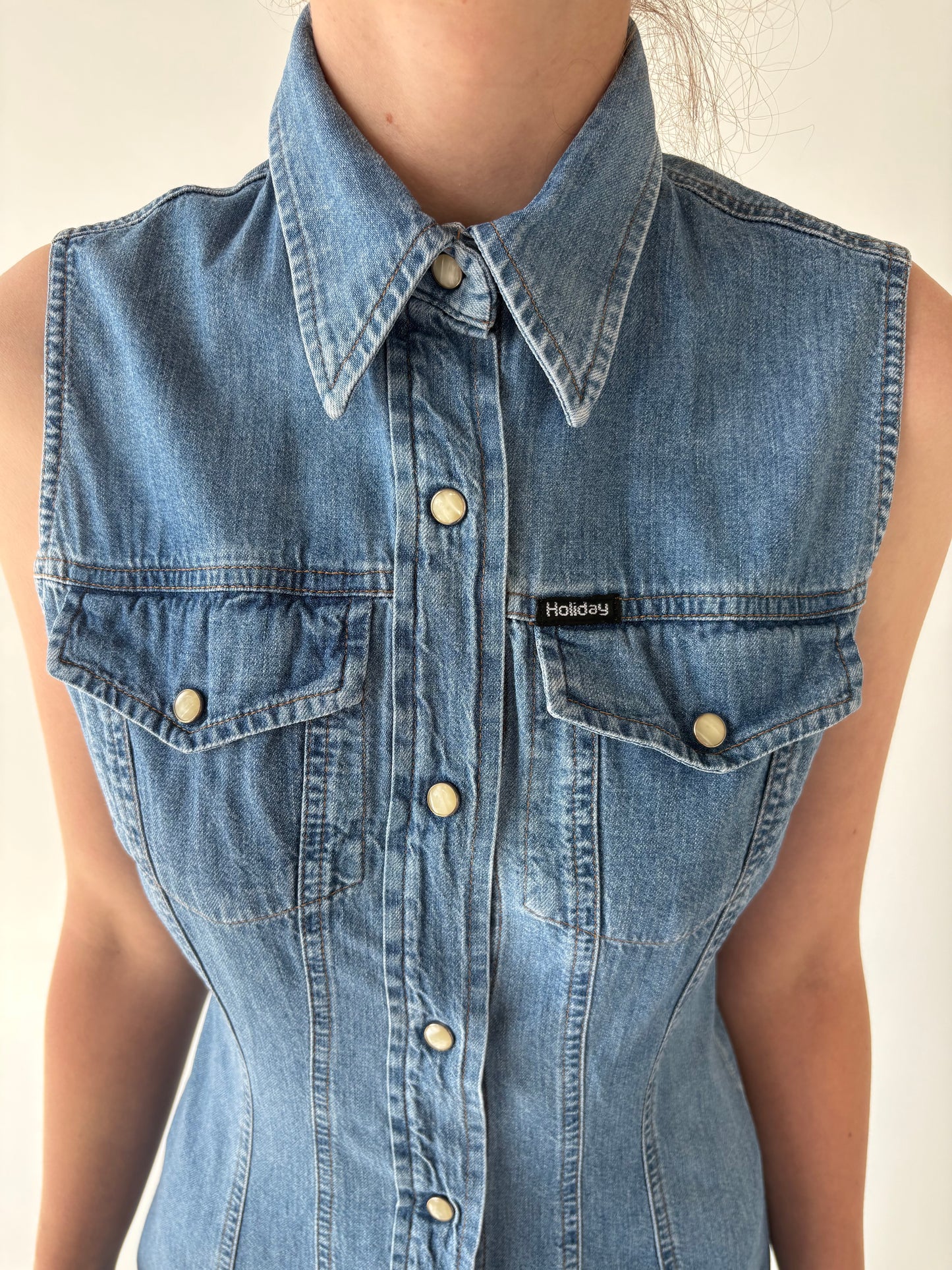 Rochie vintage maxi cambrata din jeans
