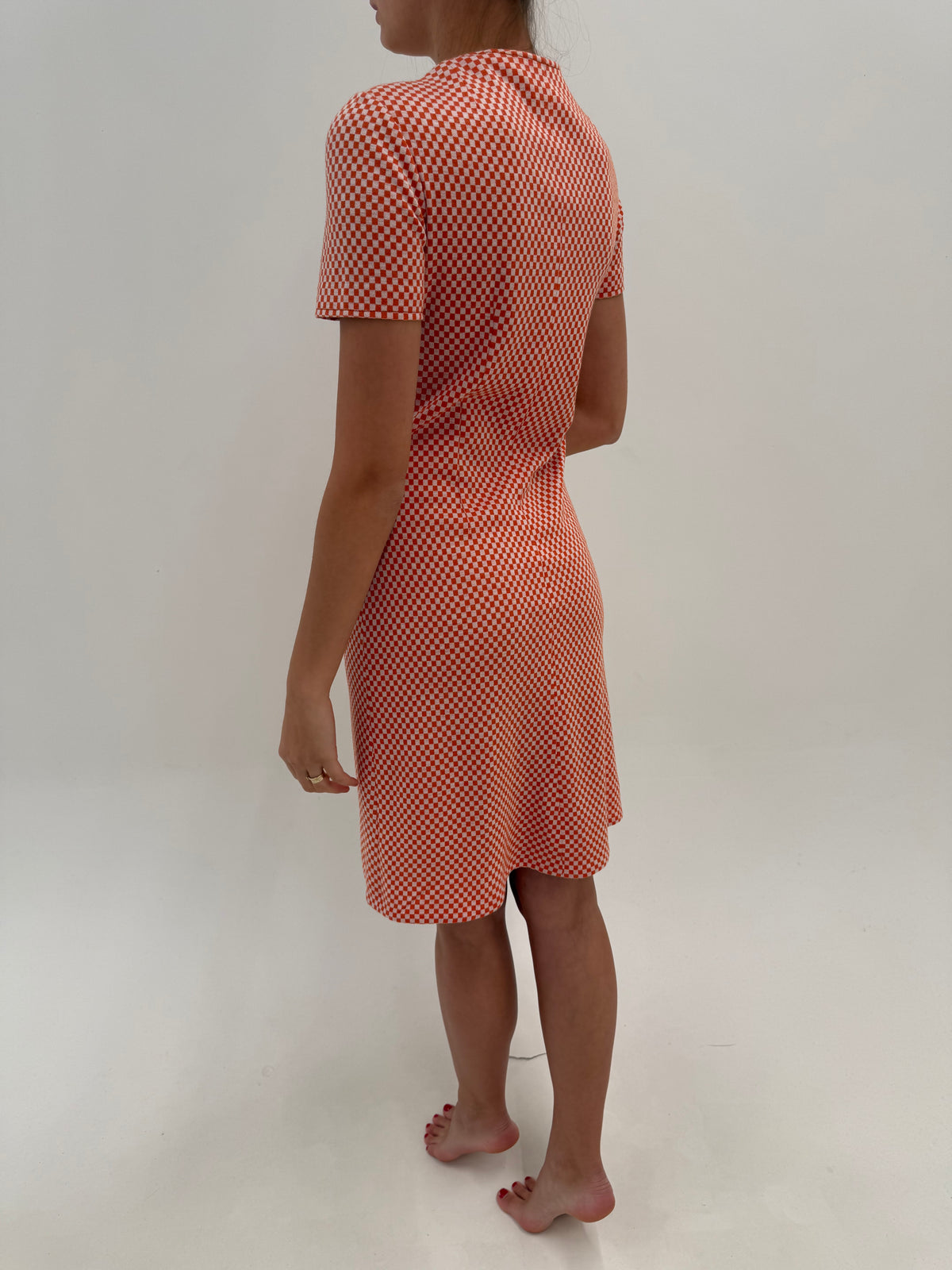 Rochie old vintage mid/late 60s din tricot dens de Vascoza în carouri