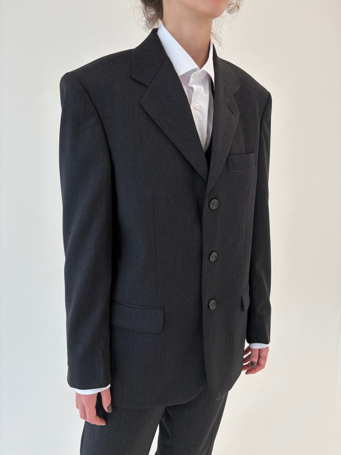 Costum italian charcoal gray din 3 piese și lana extrafina
