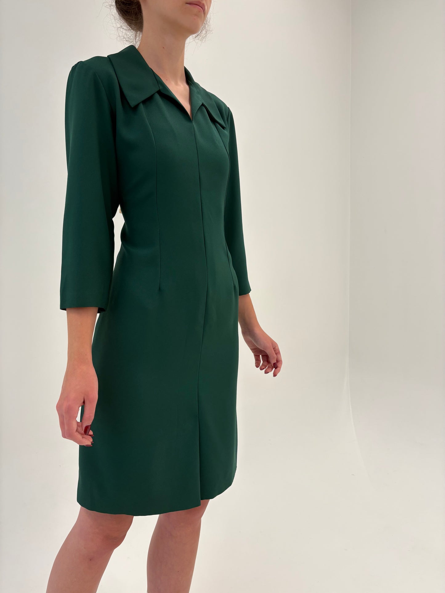 Rochie forest green tip cămașă din Georgette ușor cambrata