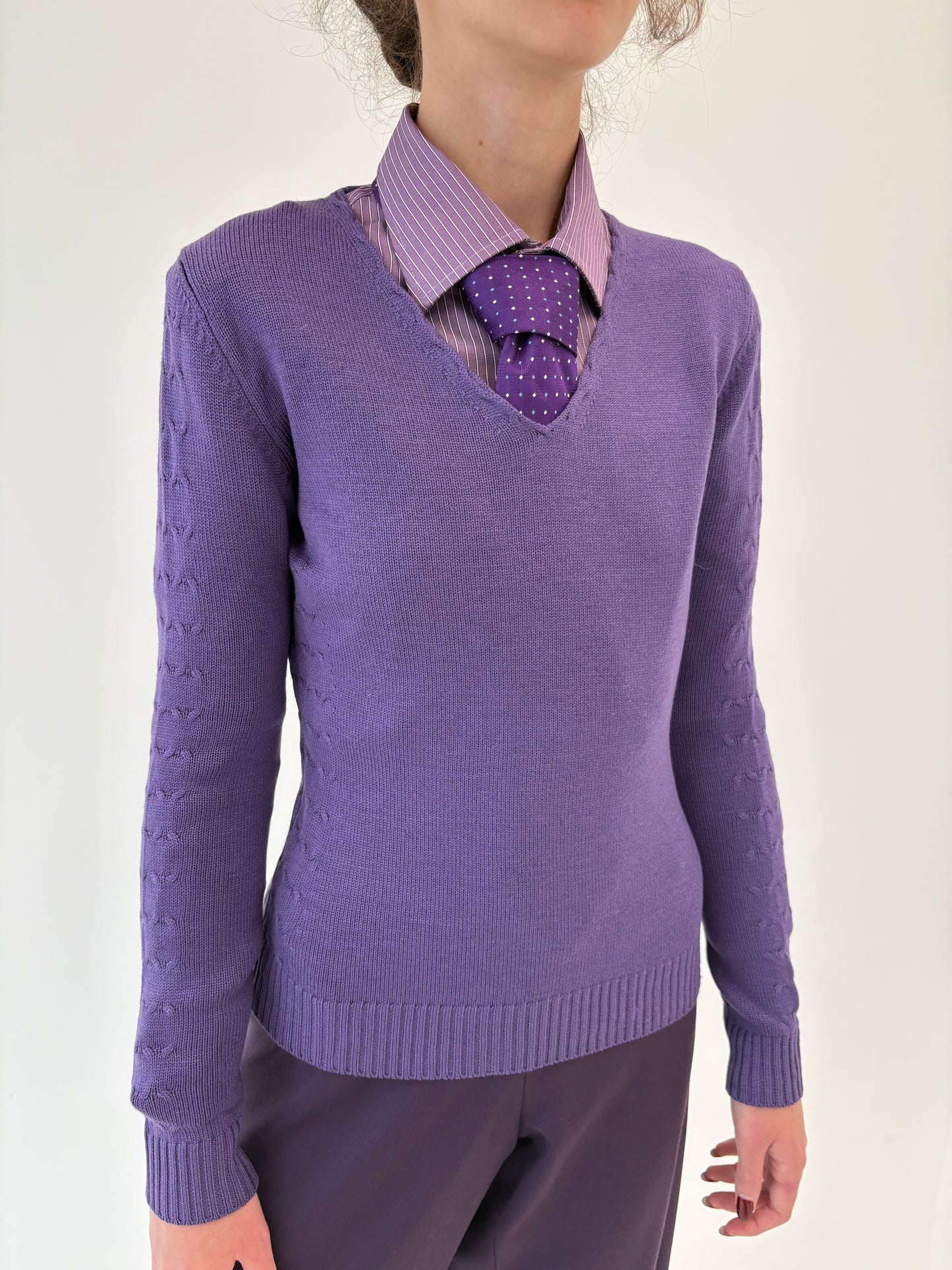 Pulover lavanda italian de gramaj mare din lana merino extrafina